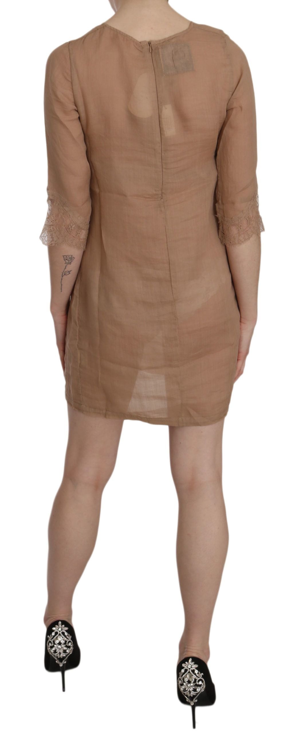 Buy Elegant Brown Shift Mini Dress by PINK MEMORIES