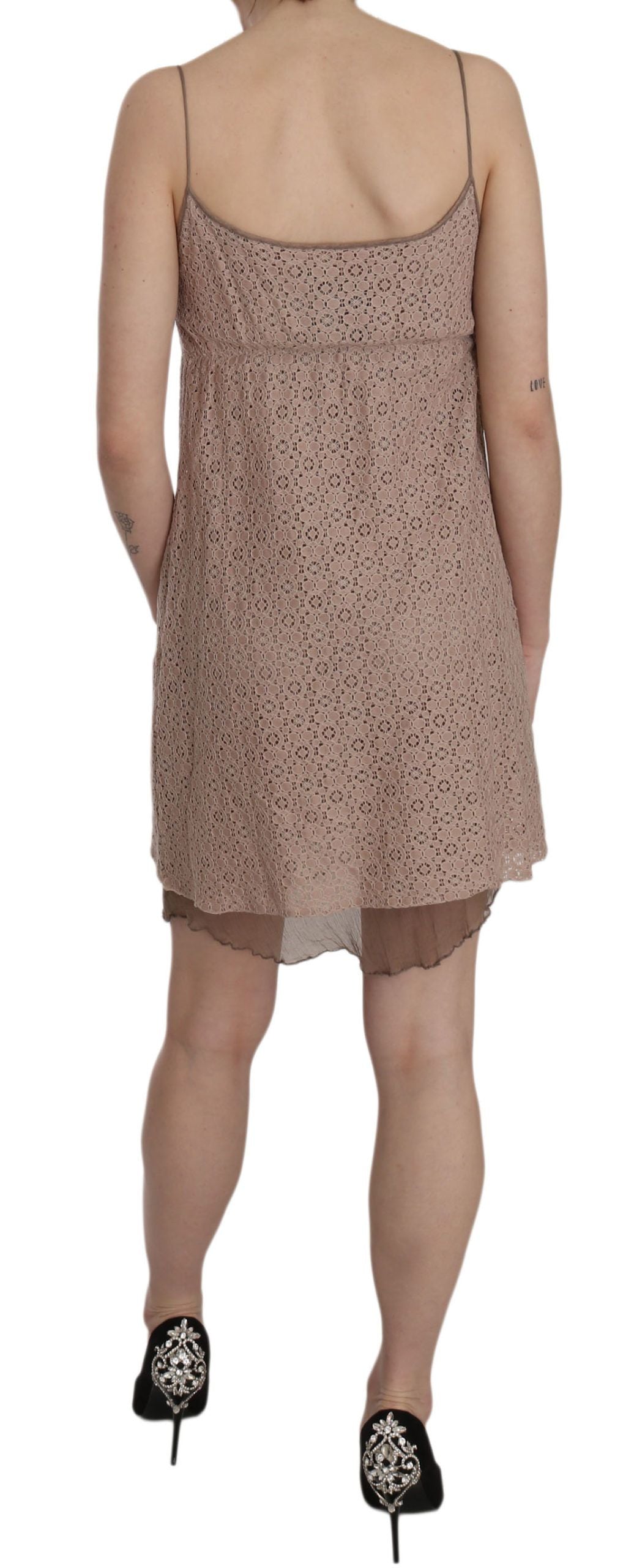 Buy Beige A-Line Spaghetti Strap Mini Dress by PINK MEMORIES