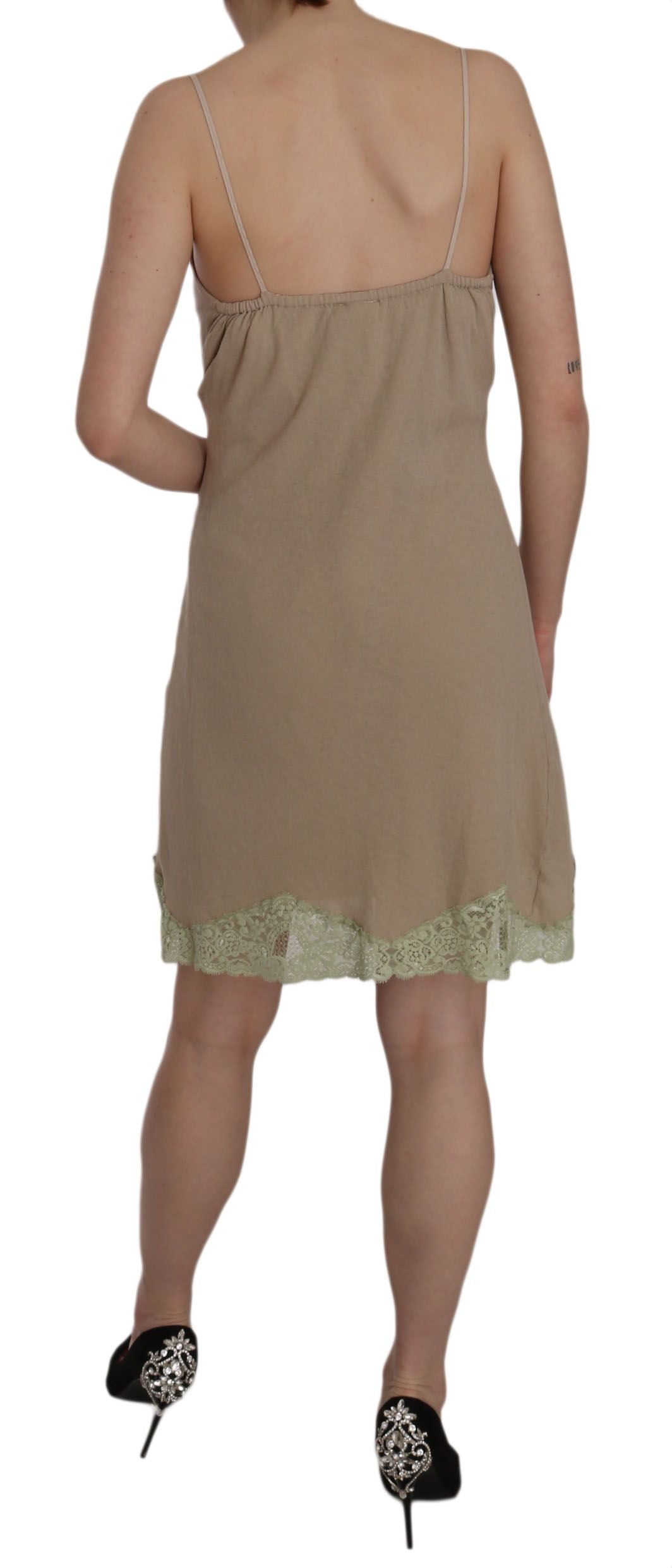 Buy Elegant Beige Lace Spaghetti Strap Mini Dress by PINK MEMORIES