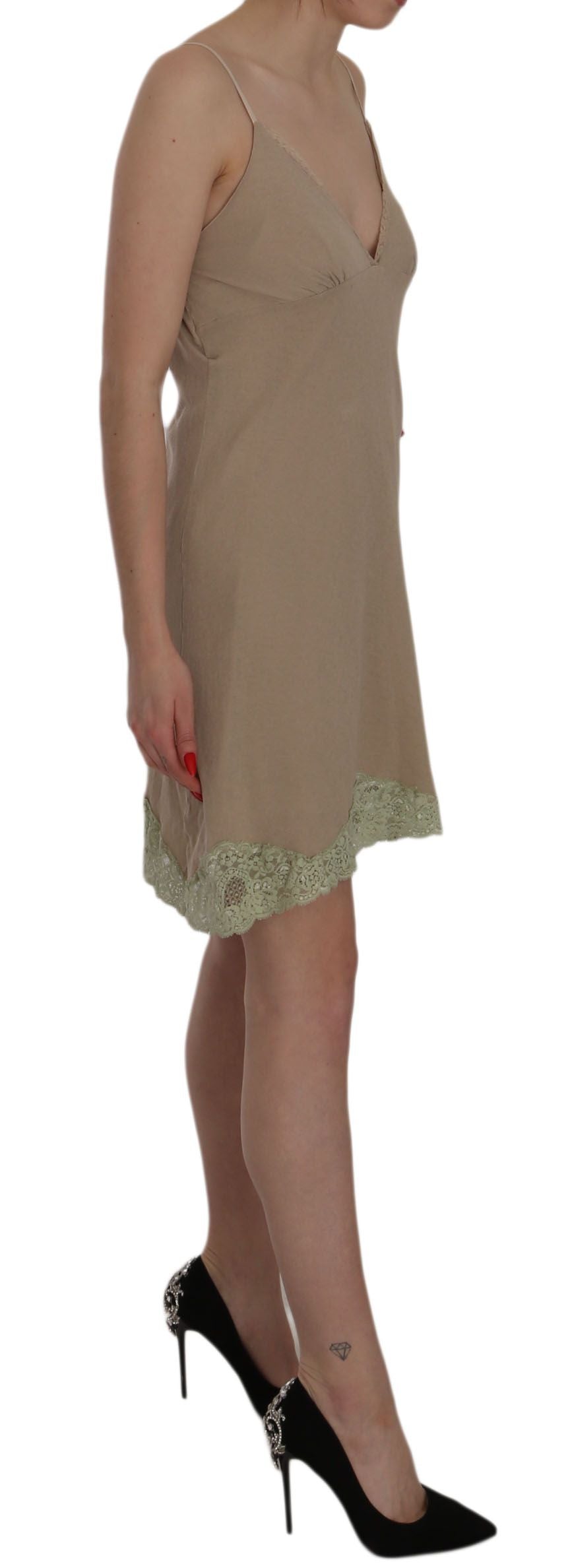 Buy Elegant Beige Lace Spaghetti Strap Mini Dress by PINK MEMORIES