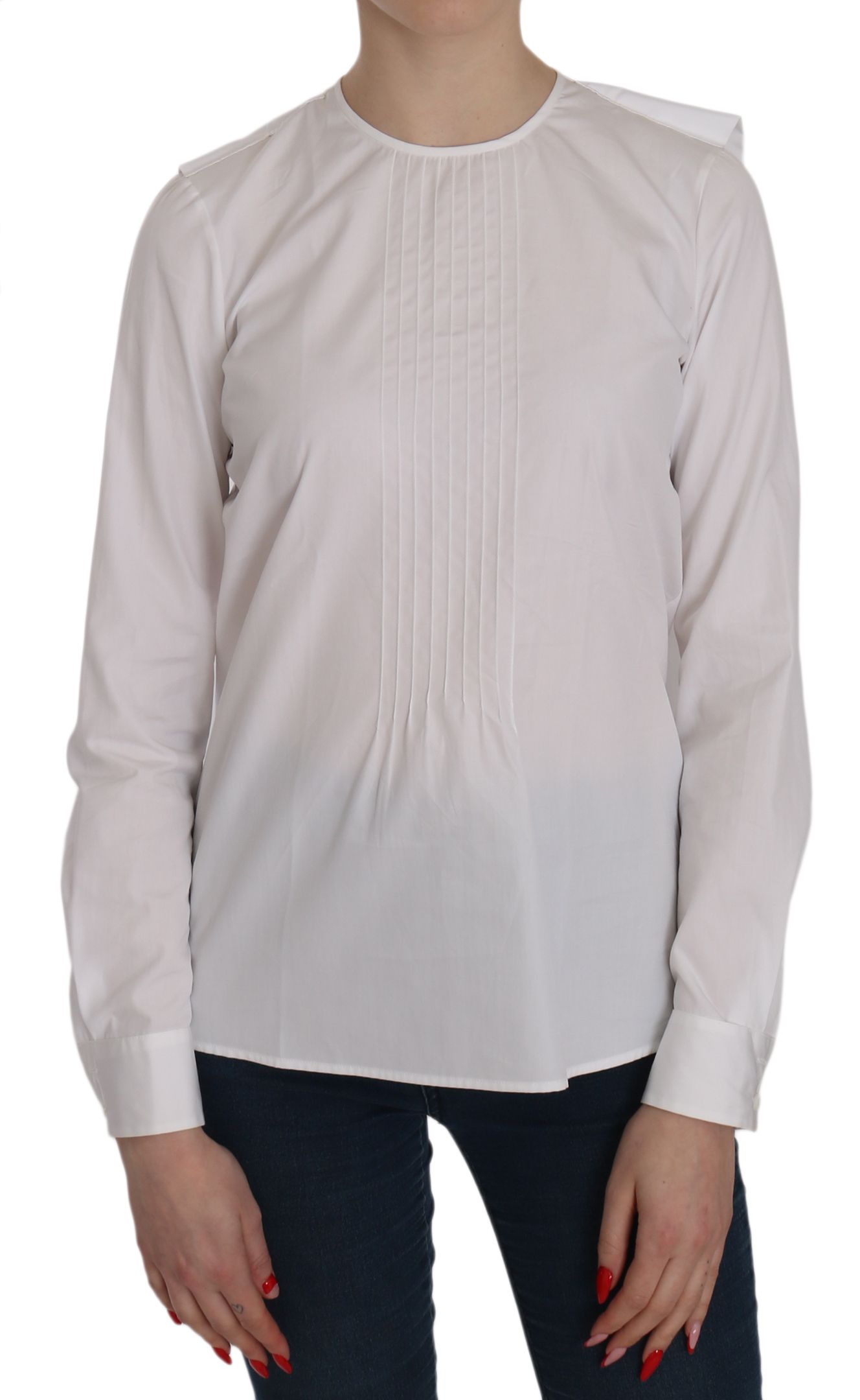 Elegant White Cotton Crew Neck Top