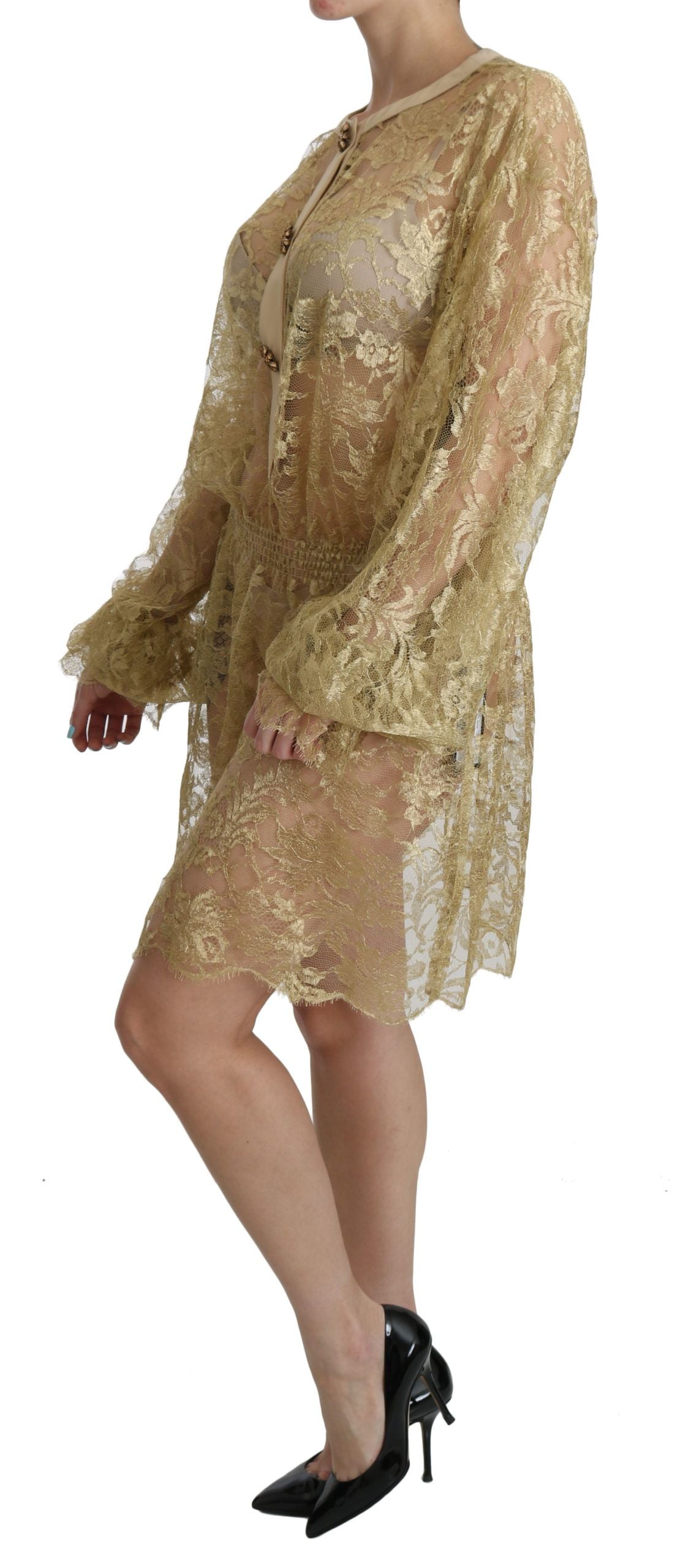 Buy Elegant Gold Lace A-Line Knee Length Dress by Dolce & Gabbana