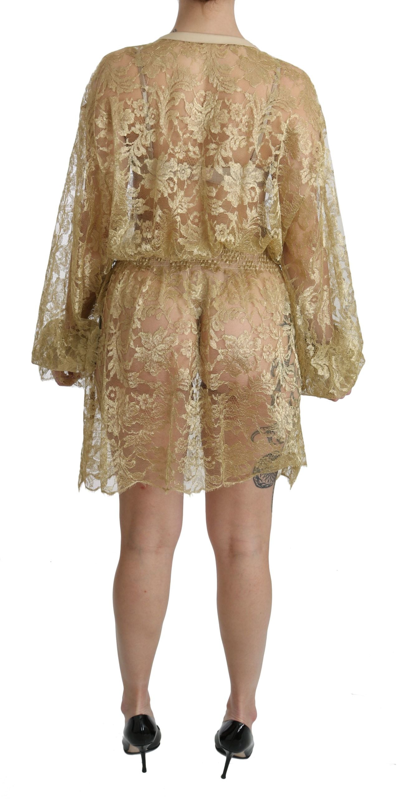 Buy Elegant Gold Lace A-Line Knee Length Dress by Dolce & Gabbana