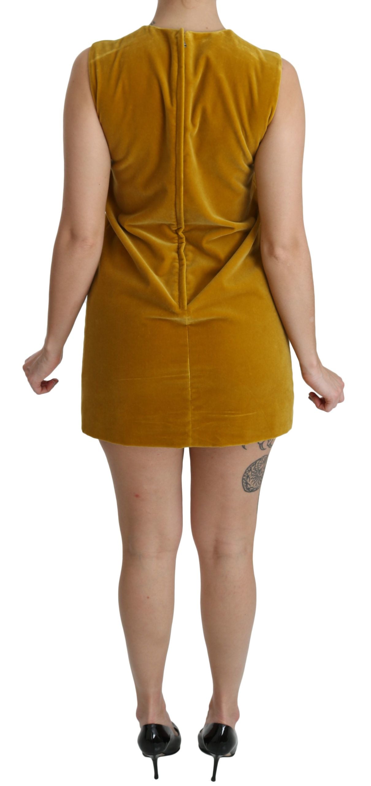 Buy Mustard Velvet Shift Mini Dress by Dolce & Gabbana