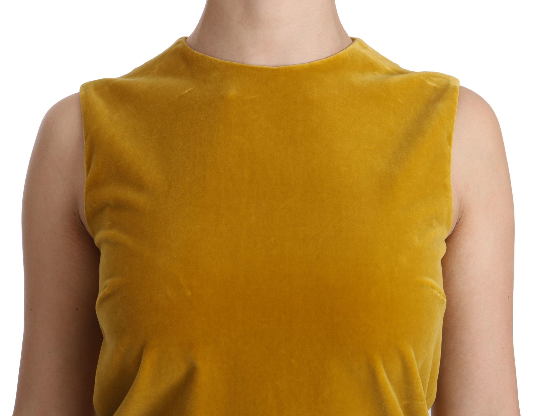 Buy Mustard Velvet Shift Mini Dress by Dolce & Gabbana