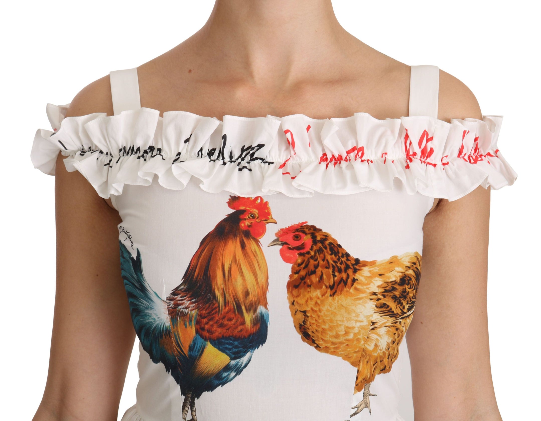 Buy Elegant White Rooster Print Sheath Midi Dress by Dolce & Gabbana