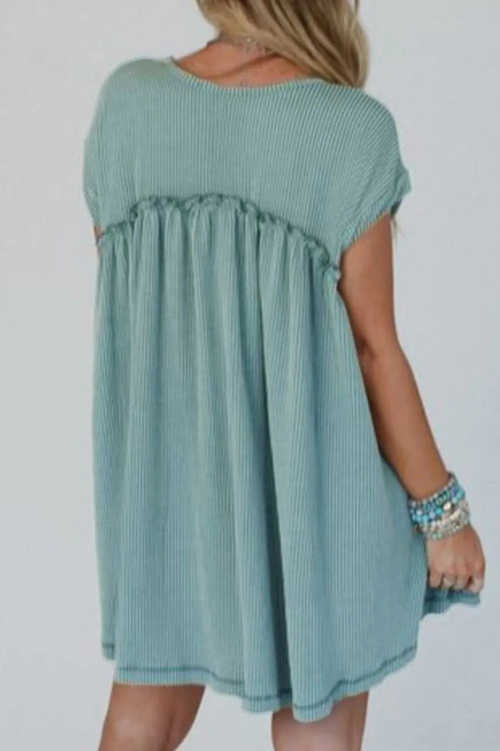 Buy Frill Round Neck Cap Sleeve Mini Dress by Faz