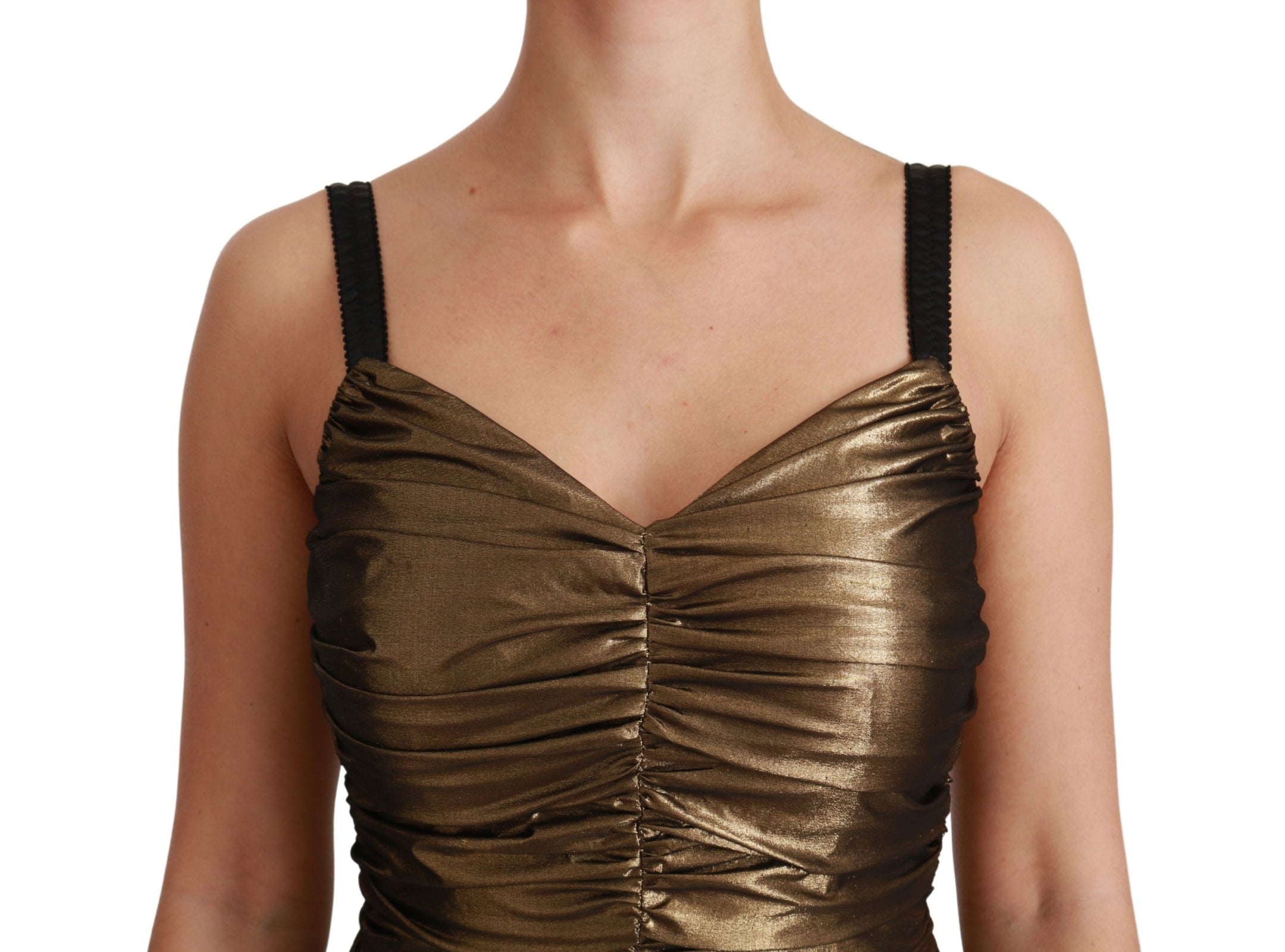 Buy Gold Stretch Lame Ruched Dress by Dolce & Gabbana