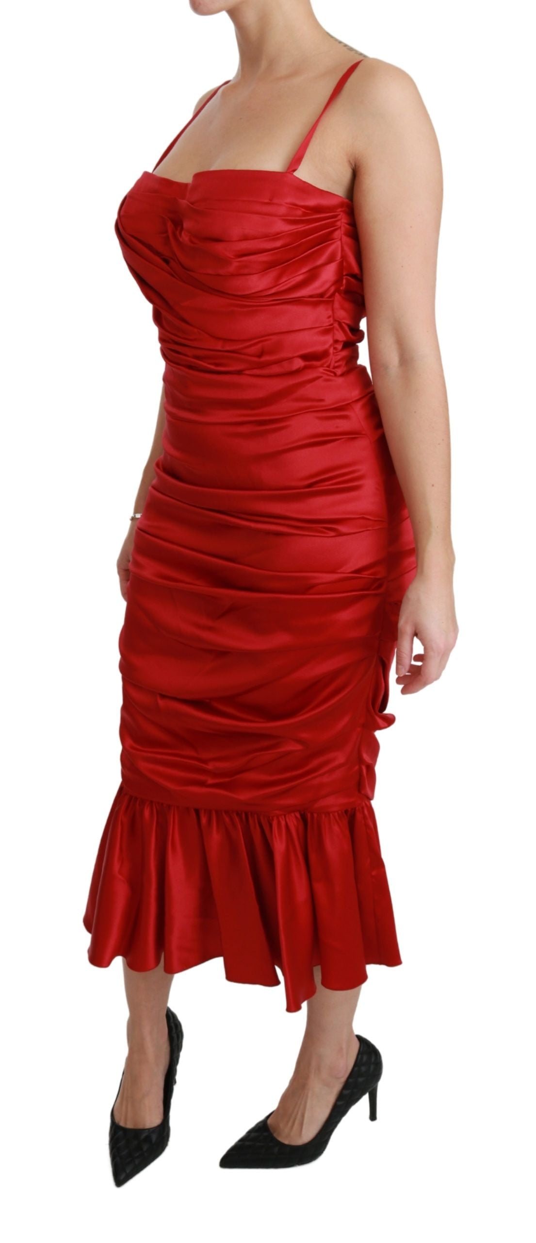 Buy Exquisite Red Silk Fit and Flare Midi Dress by Dolce & Gabbana