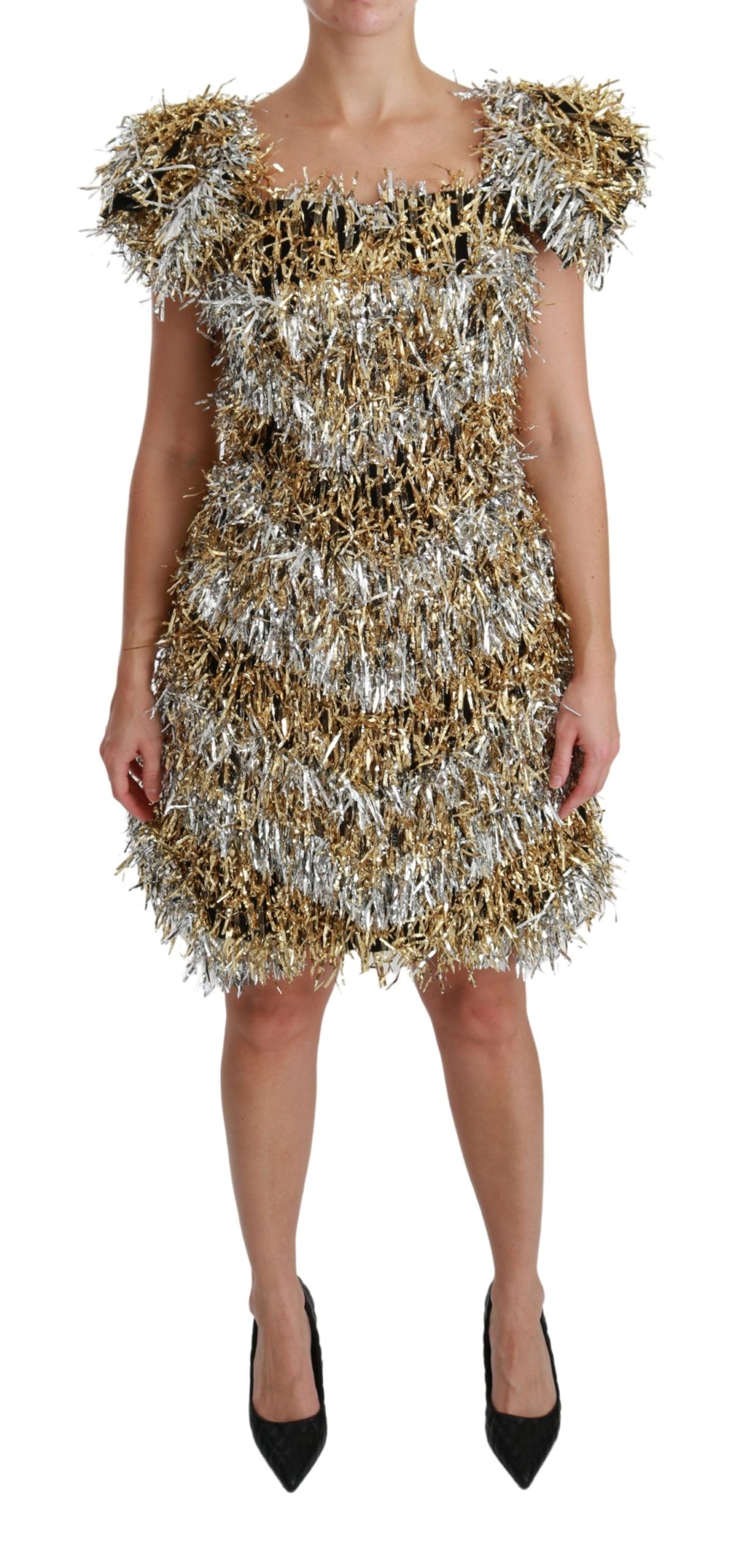 Buy Elegant Silver Layered Shift Mini Dress by Dolce & Gabbana