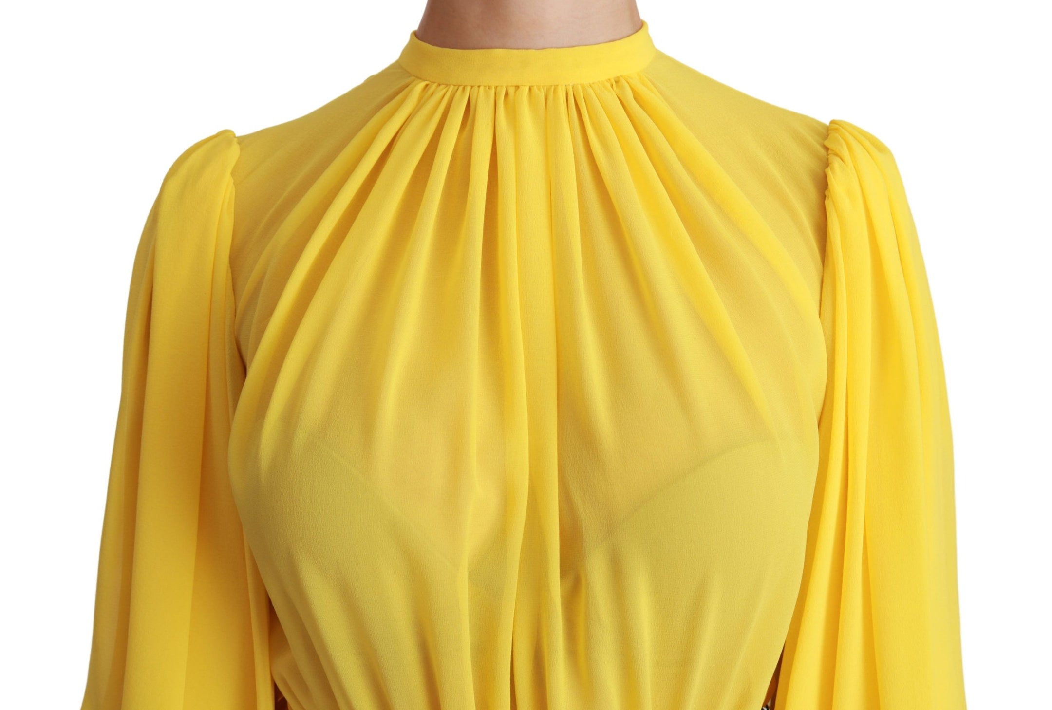 Buy Silk Pleated A-line Mini Dress in Sunshine Yellow by Dolce & Gabbana