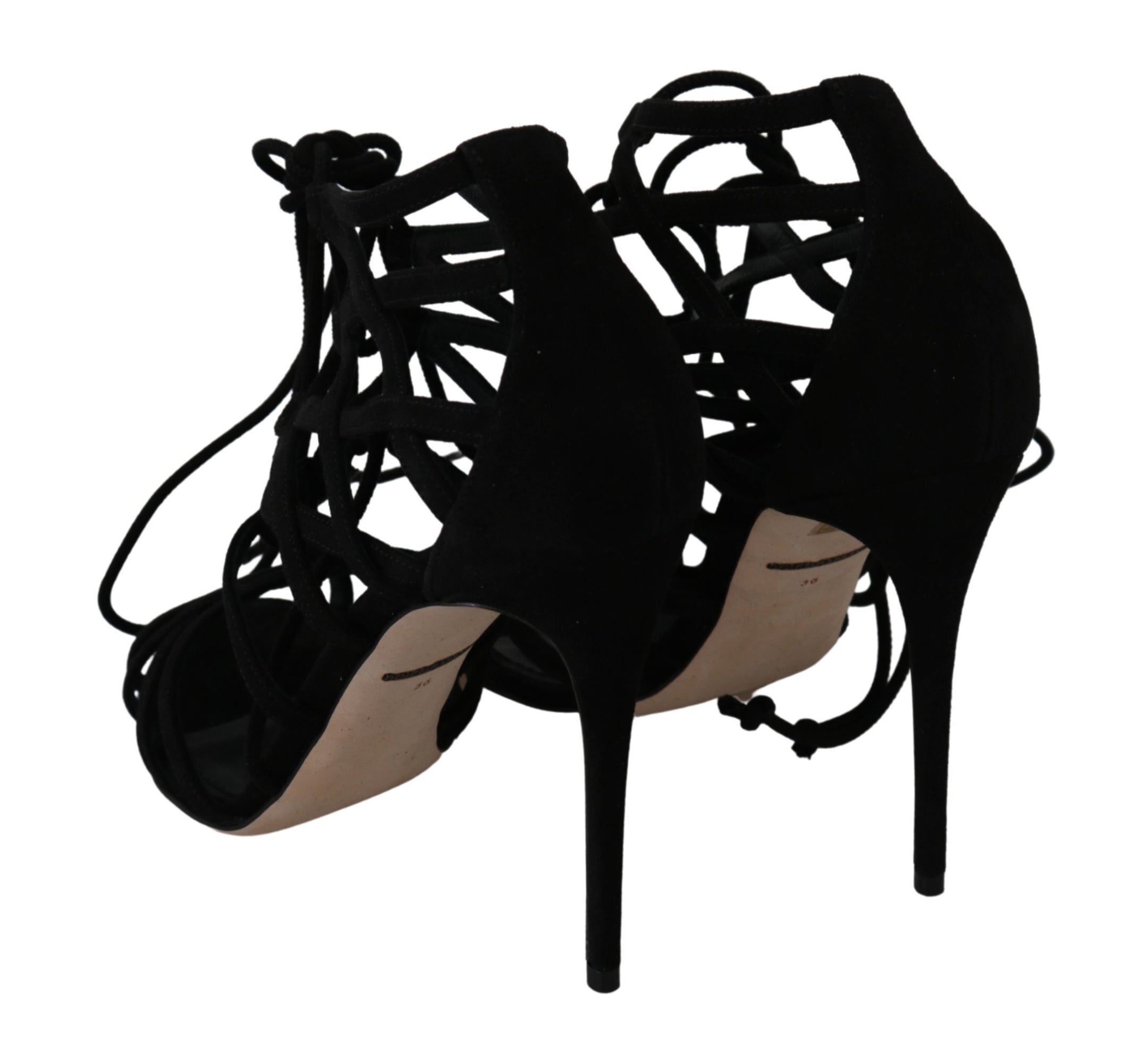 Buy Elegant Black Suede Stiletto Ankle Strap Sandals by Dolce & Gabbana