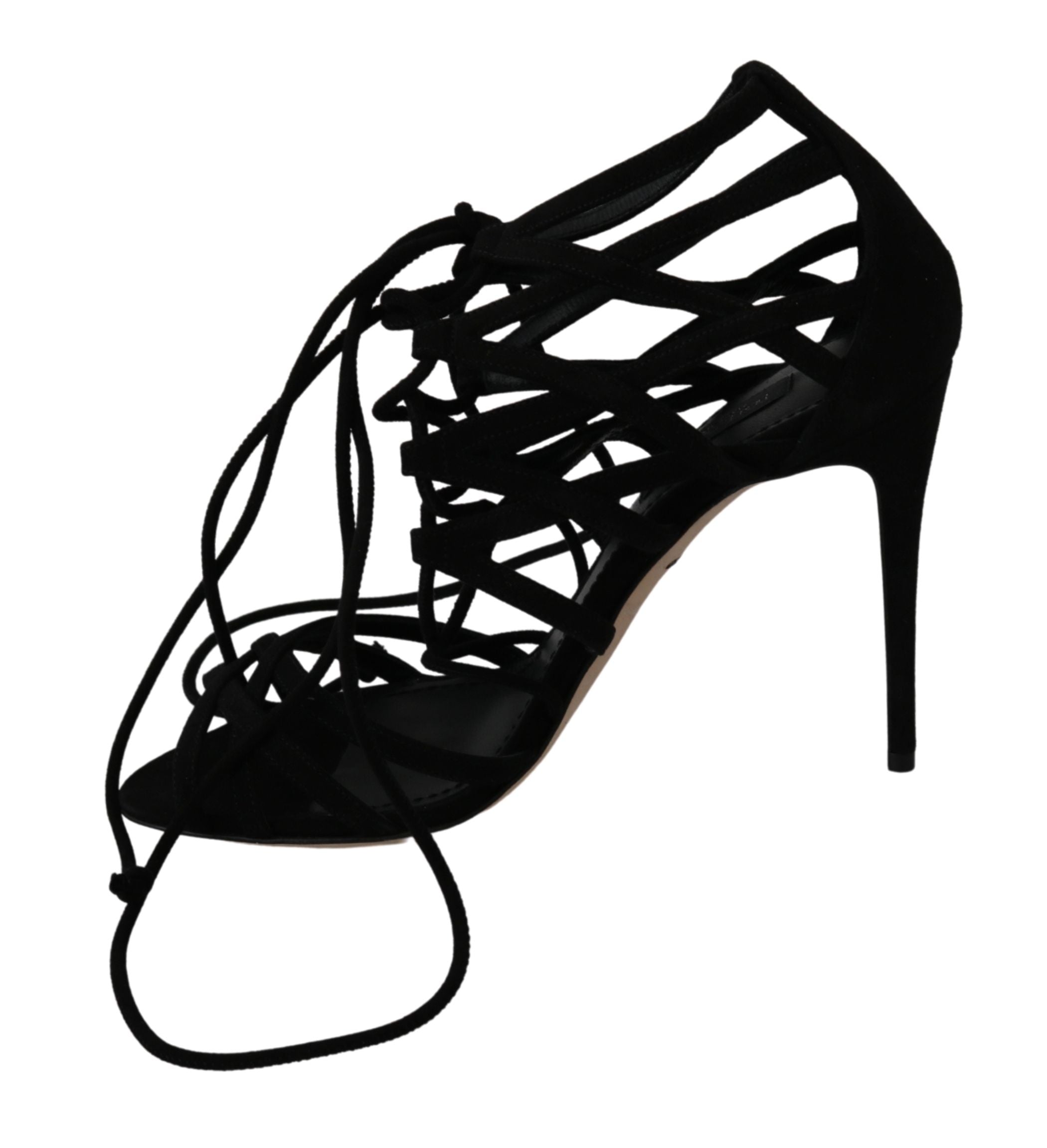 Buy Elegant Black Suede Stiletto Ankle Strap Sandals by Dolce & Gabbana