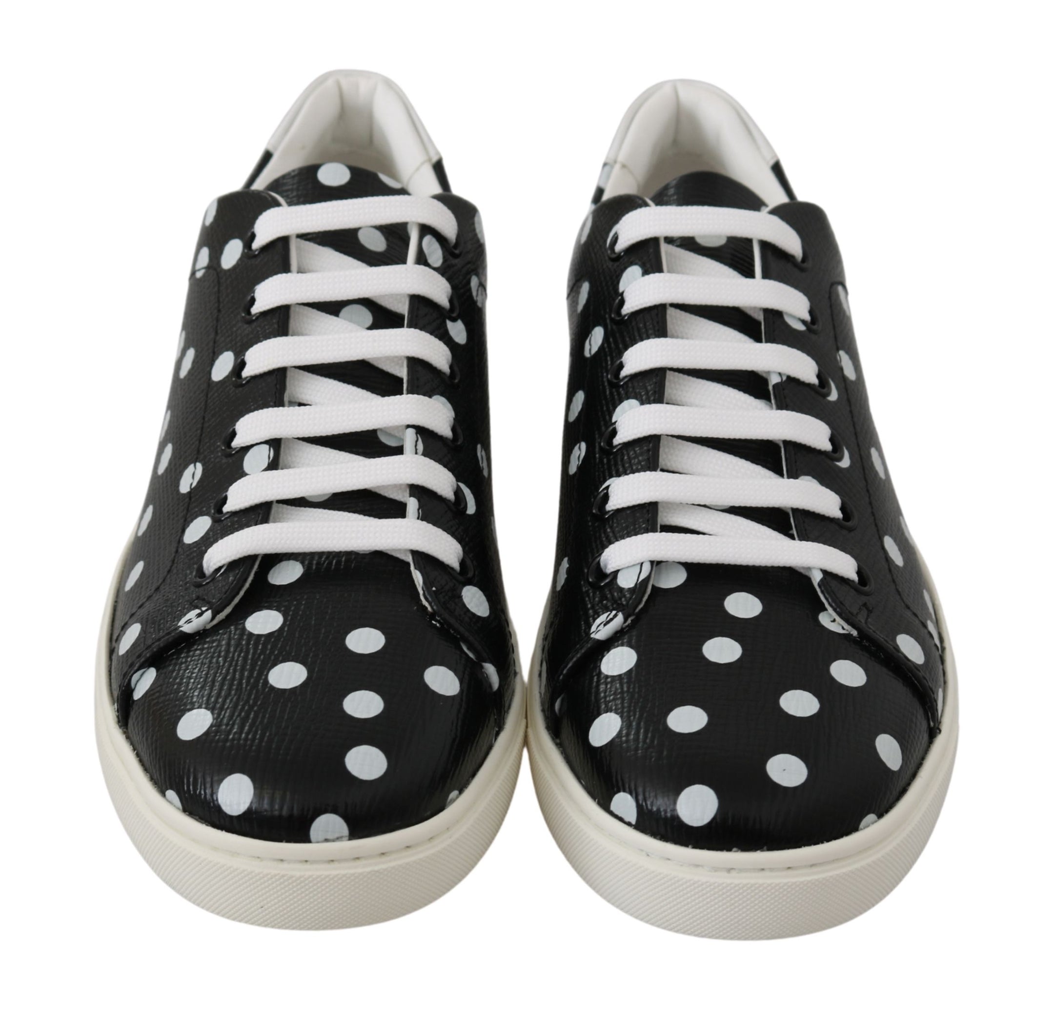 Buy Black Polka Dotted Leather Sneakers by Dolce & Gabbana