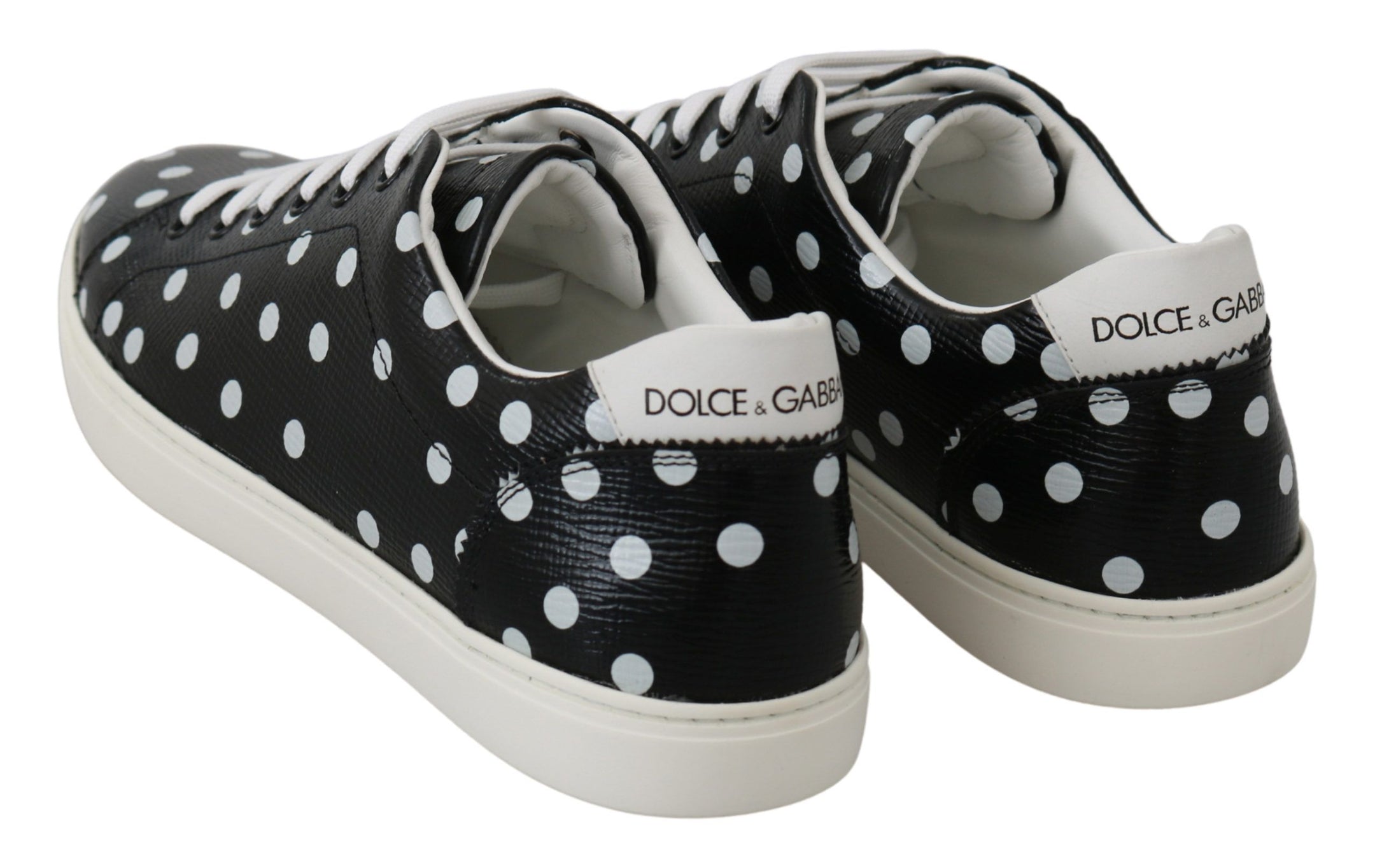 Buy Black Polka Dotted Leather Sneakers by Dolce & Gabbana