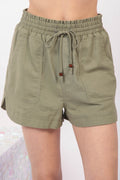 Buy Drawstring Elastic Waist Linen Shorts by Faz