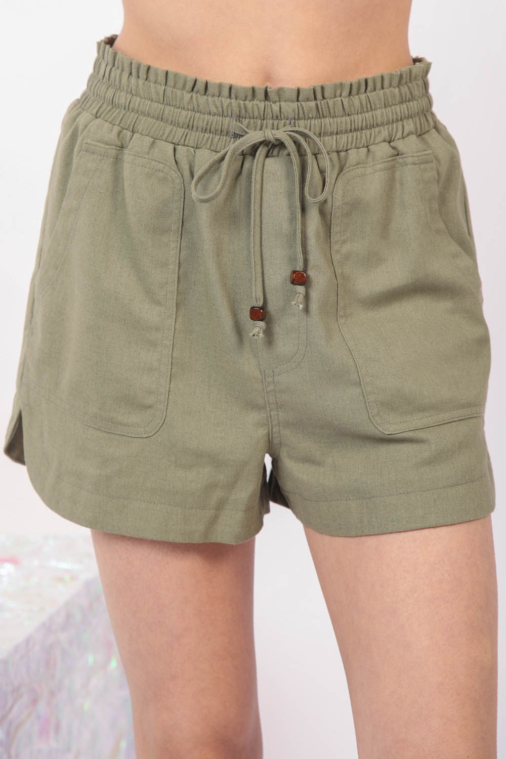 Buy Drawstring Elastic Waist Linen Shorts by Faz
