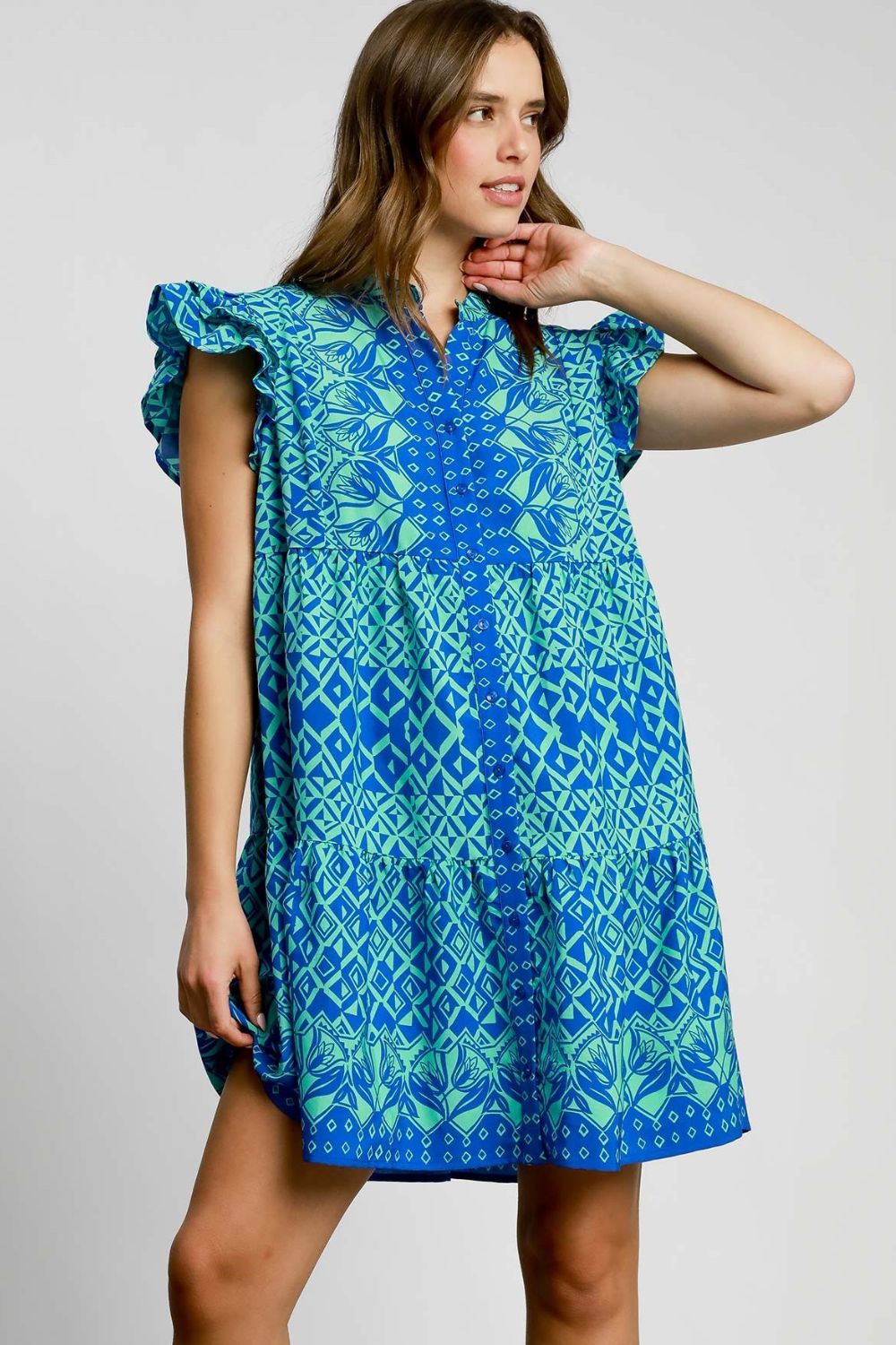 Buy Full Size Mixed Print Mini Dress Plus Size by Faz