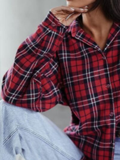 Buy Plaid Collared Neck Long Sleeve Shirt by Ming&Chuang