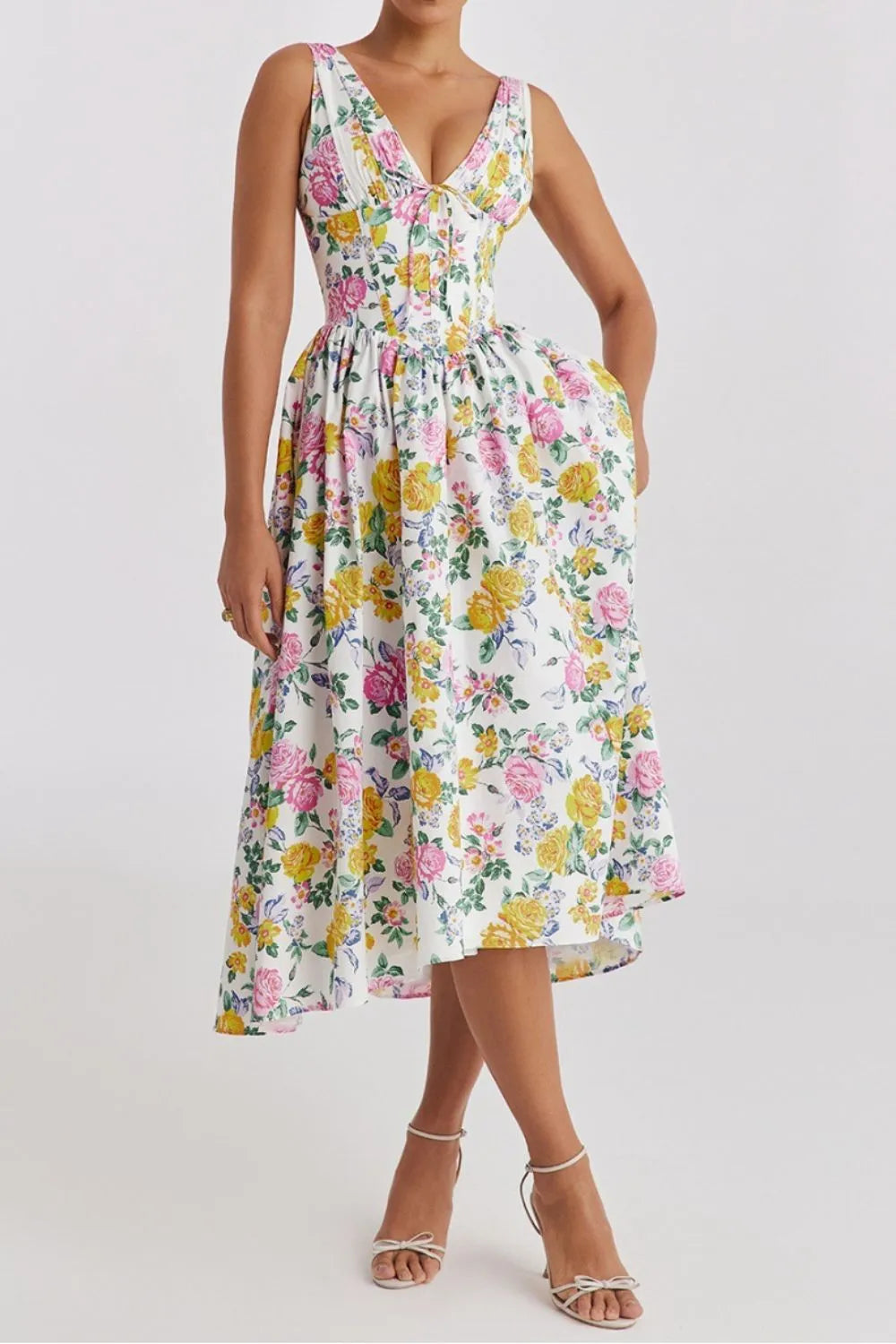 Buy Floral V-Neck Sleeveless Midi Dress with Pockets by Faz