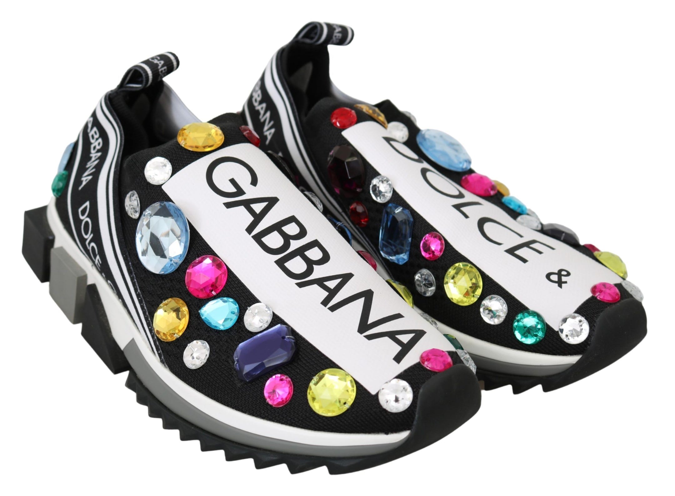 Buy Black Crystal-Embellished Low Top Sneakers by Dolce & Gabbana