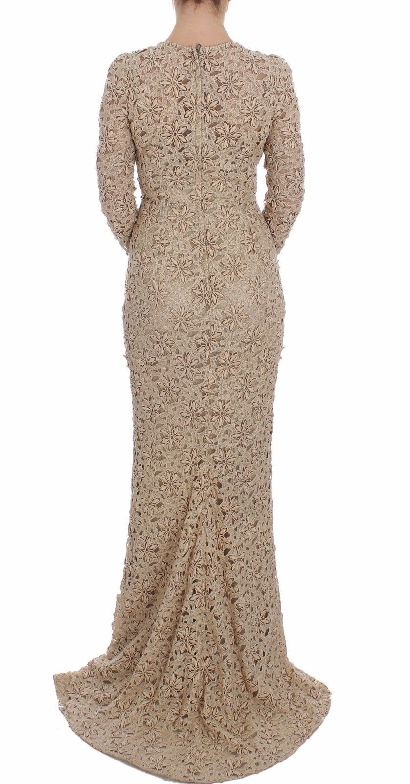 Buy Beige Floral Lace Long Sleeve Maxi Dress by Dolce & Gabbana