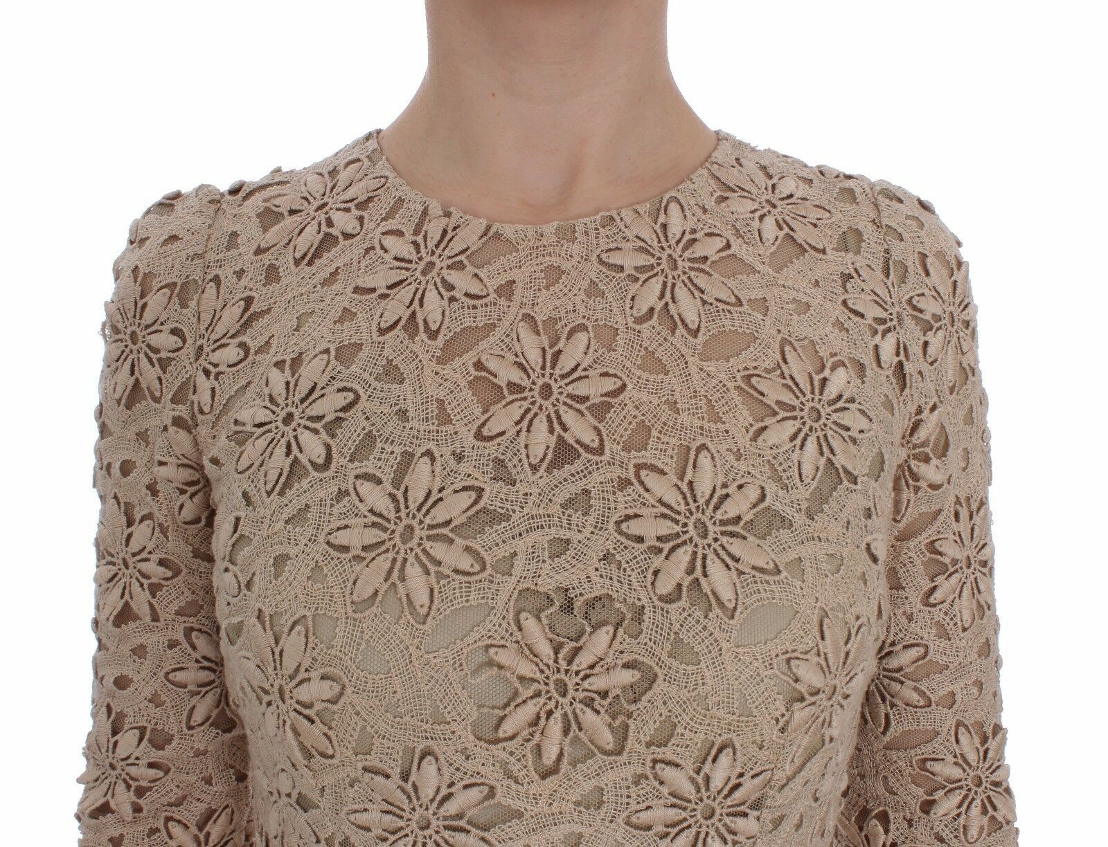 Buy Beige Floral Lace Long Sleeve Maxi Dress by Dolce & Gabbana