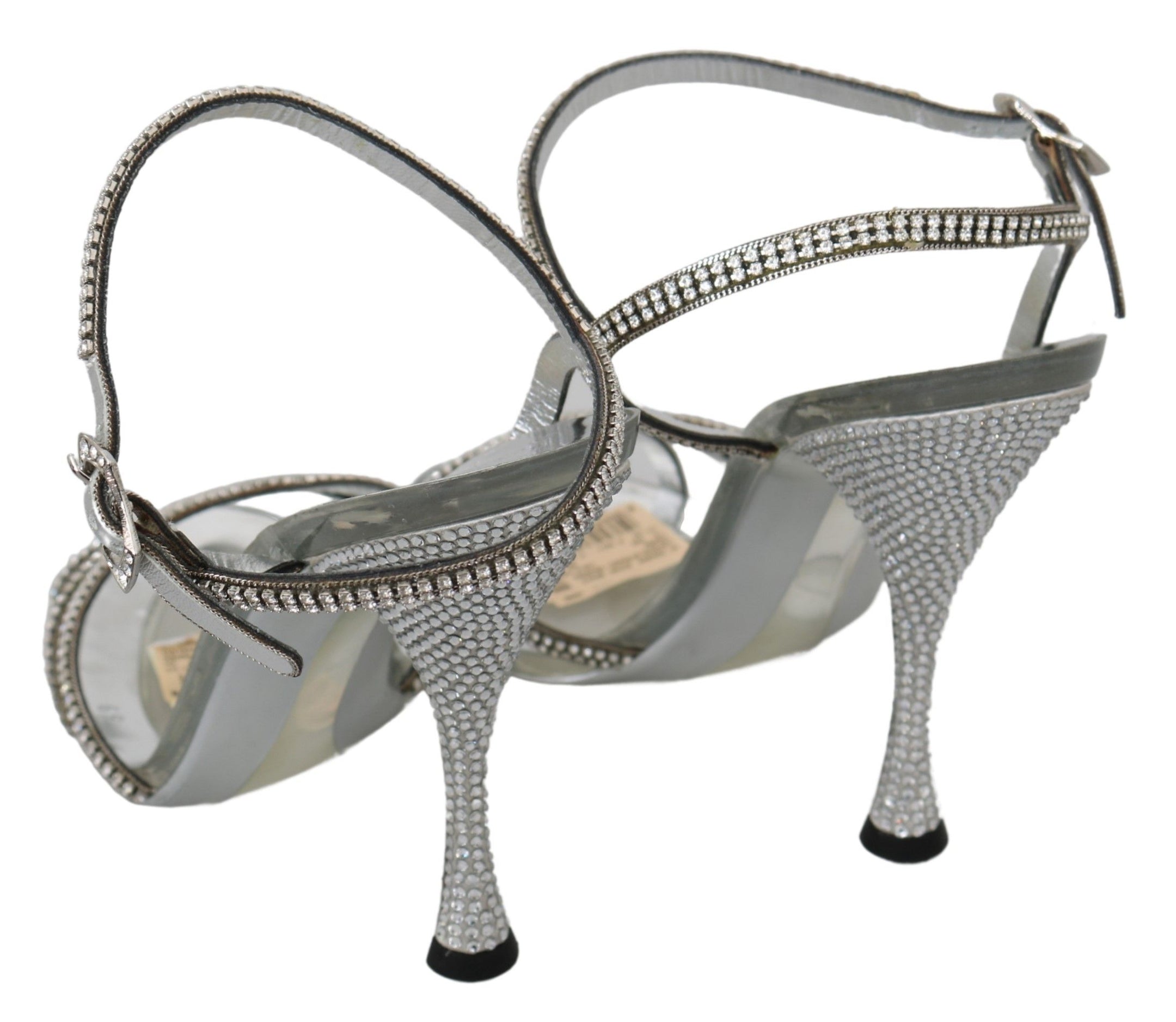 Buy Silver Leather Ankle Strap Sandals with Crystals by Dolce & Gabbana