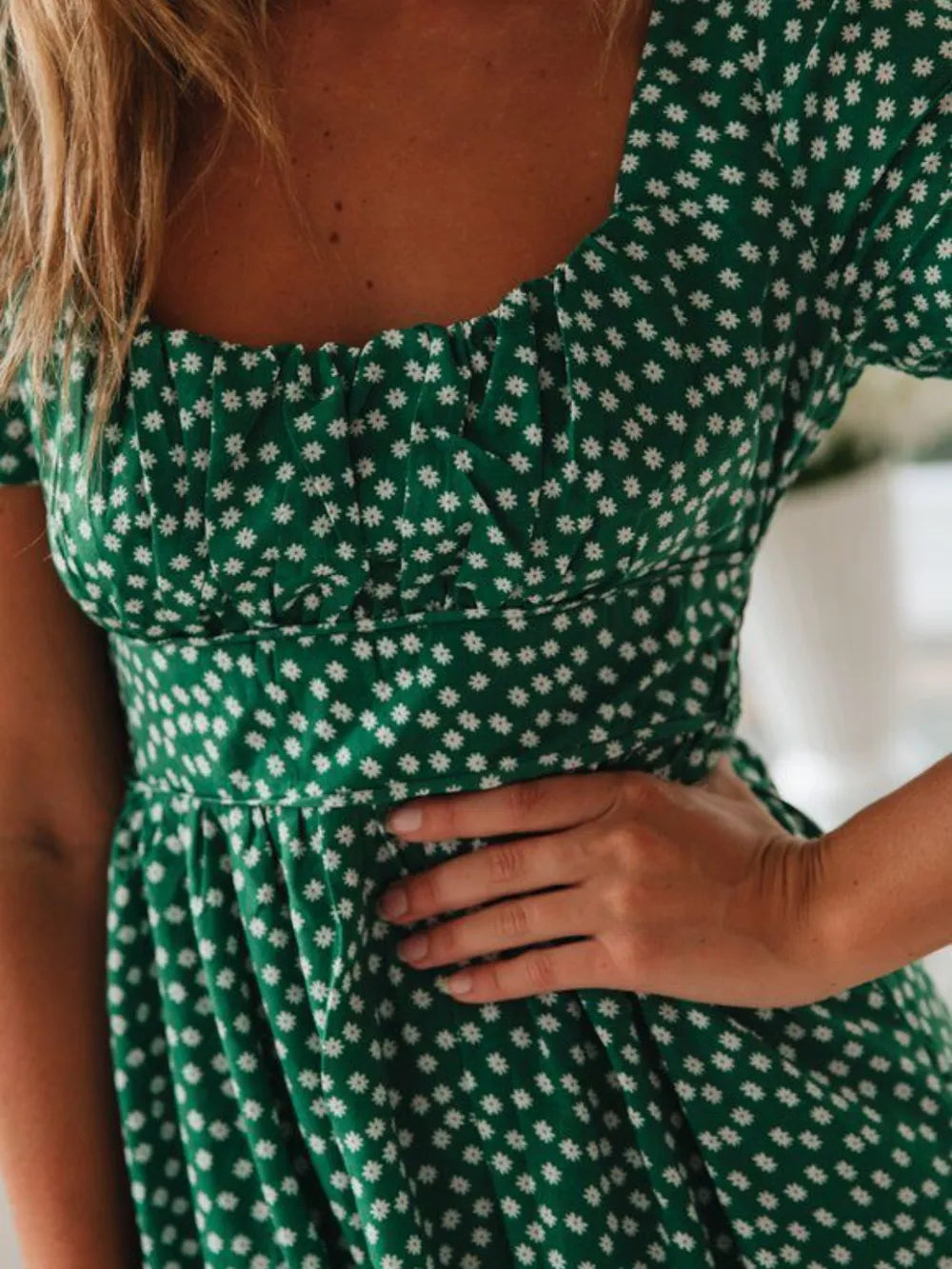 Buy Printed Square Neck Short Sleeve Midi Dress by Faz