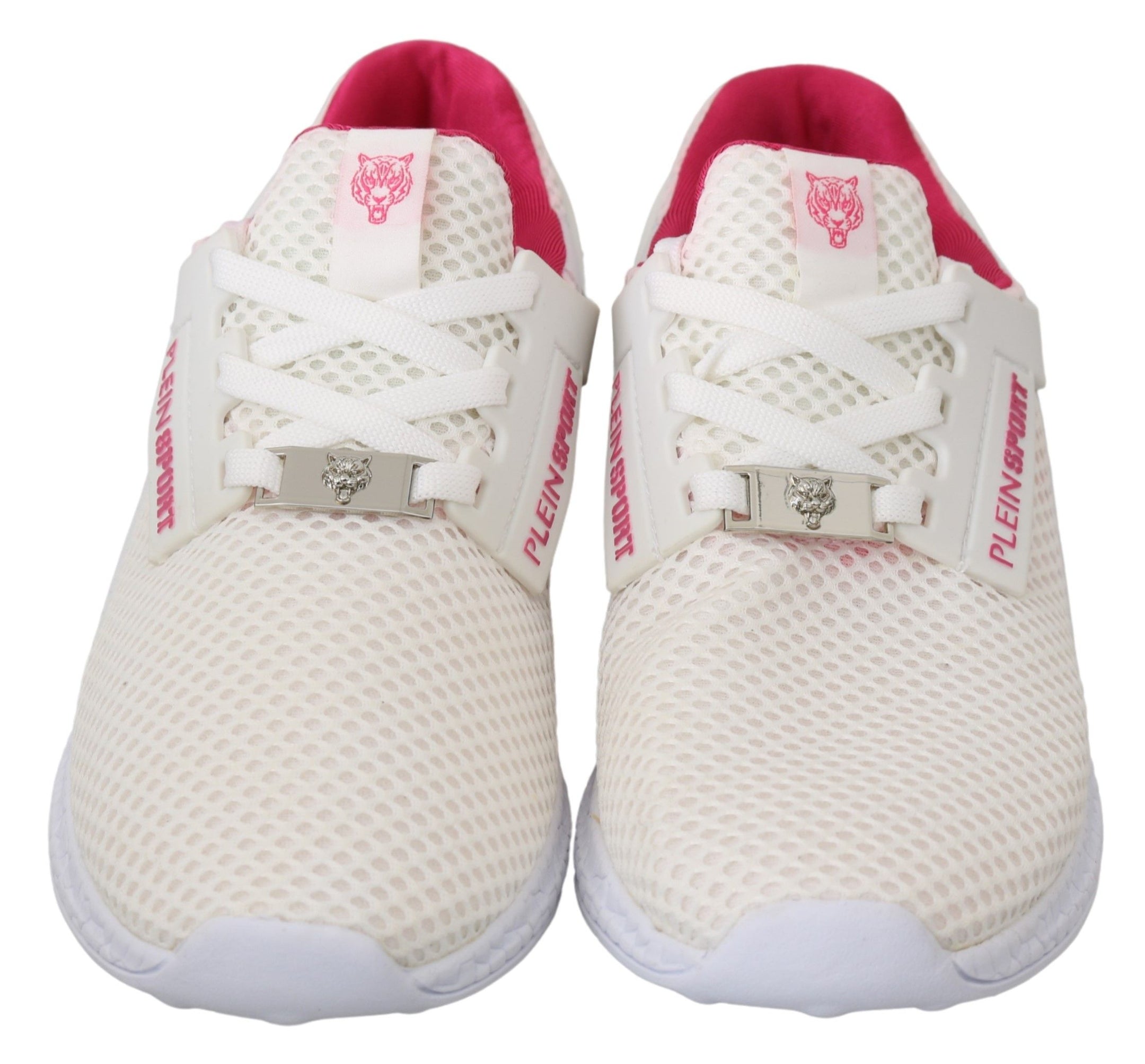 Buy Chic White Becky Sneakers with Pink Accents by Philipp Plein