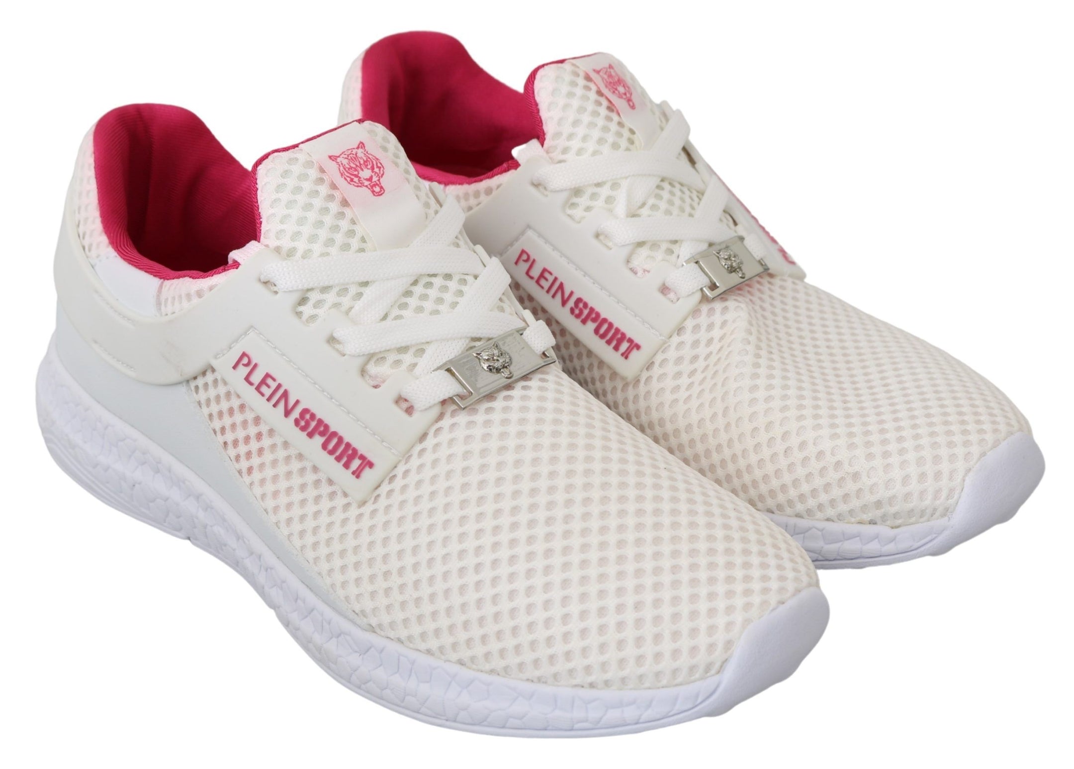 Buy Chic White Becky Sneakers with Pink Accents by Philipp Plein