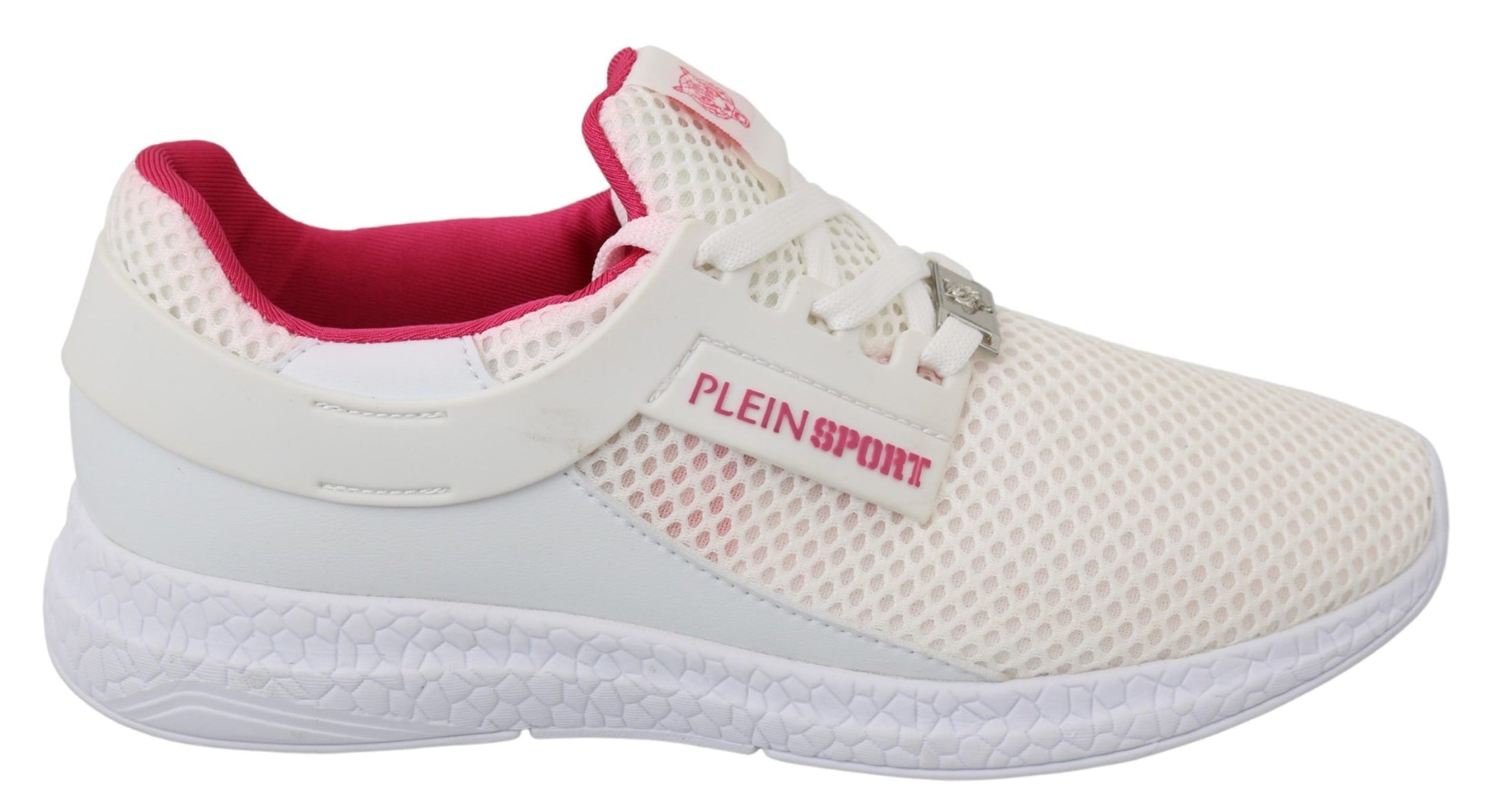 Buy Chic White Becky Sneakers with Pink Accents by Philipp Plein