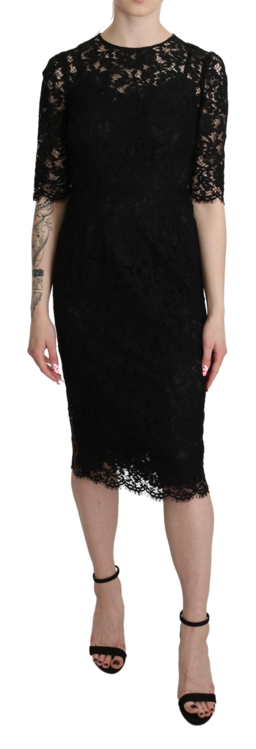 Buy Elegant Black Lace Sheath Knee-Length Dress by Dolce & Gabbana