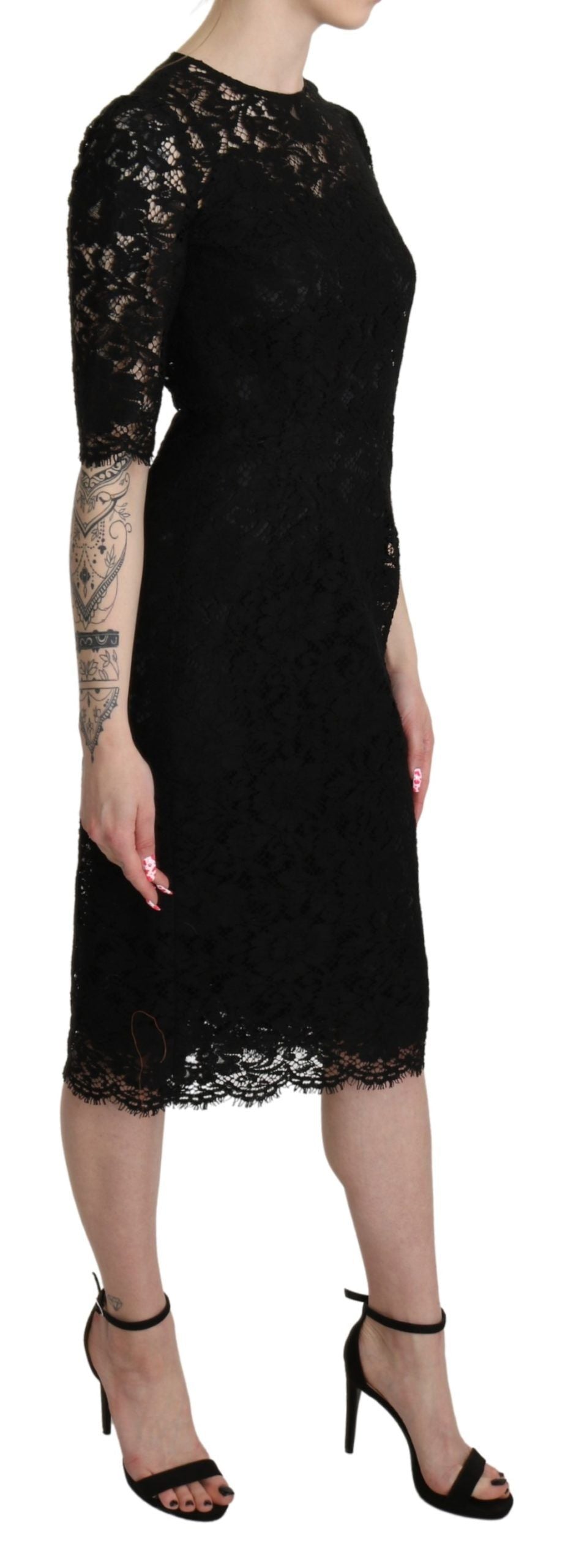 Buy Elegant Black Lace Sheath Knee-Length Dress by Dolce & Gabbana