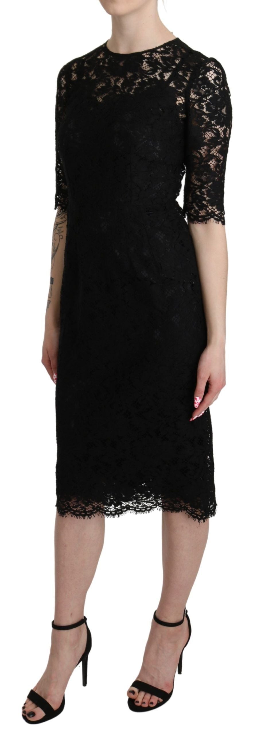 Buy Elegant Black Lace Sheath Knee-Length Dress by Dolce & Gabbana