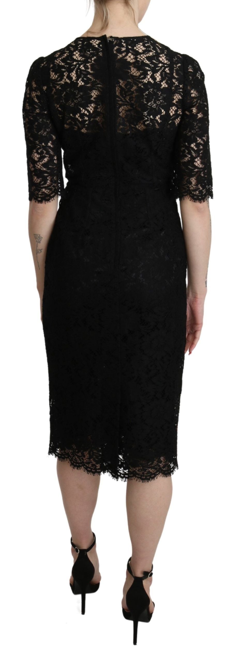 Buy Elegant Black Lace Sheath Knee-Length Dress by Dolce & Gabbana