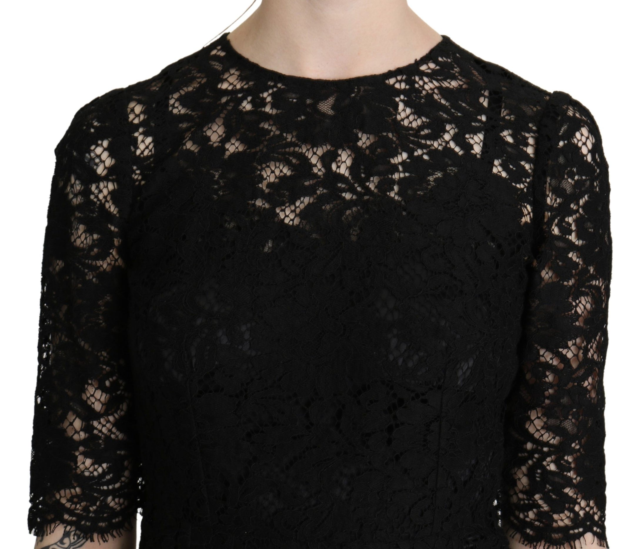 Buy Elegant Black Lace Sheath Knee-Length Dress by Dolce & Gabbana