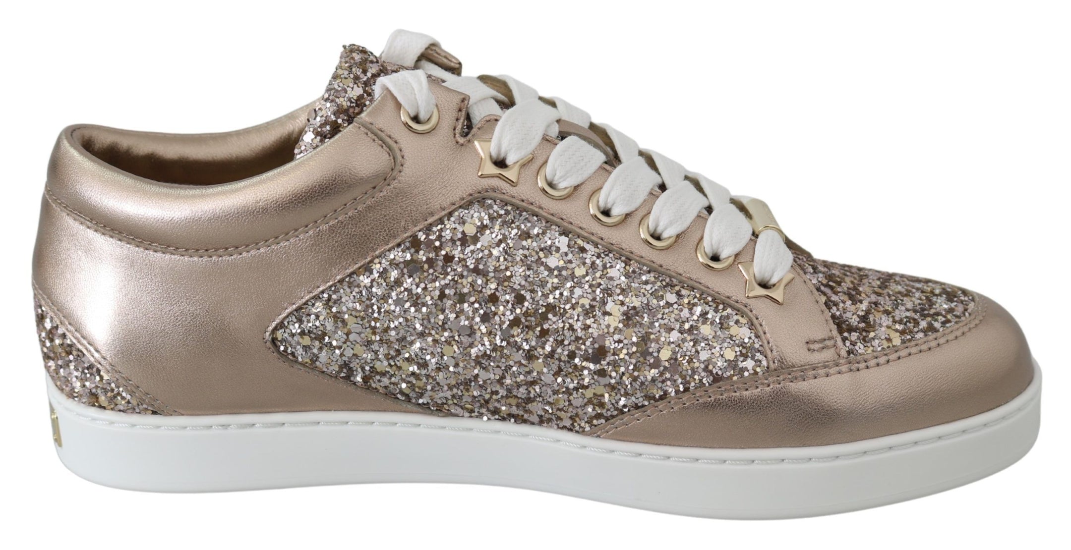 Buy Ballet Pink Glitter Leather Sneakers by Jimmy Choo