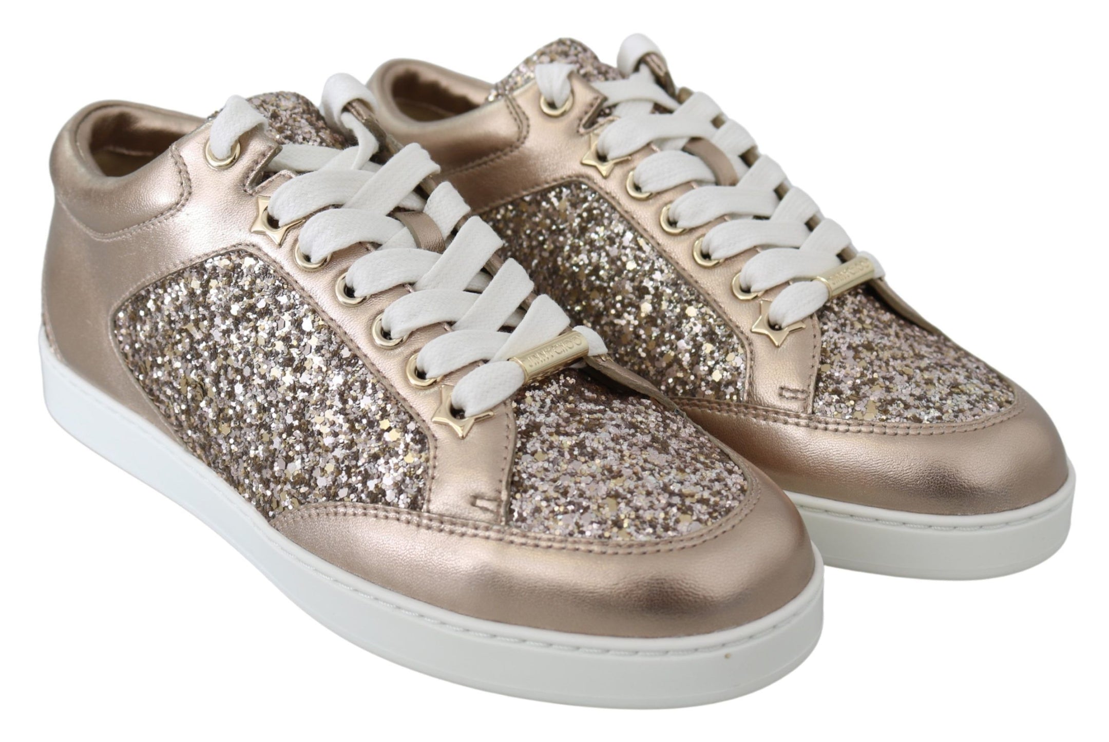 Buy Ballet Pink Glitter Leather Sneakers by Jimmy Choo