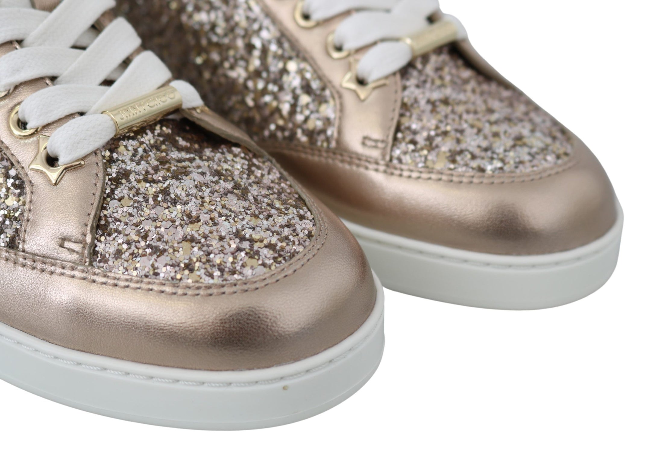 Buy Ballet Pink Glitter Leather Sneakers by Jimmy Choo