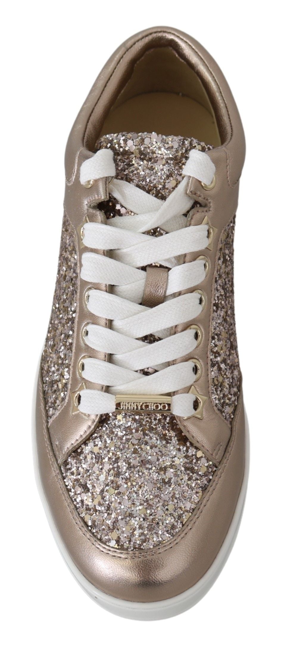 Buy Ballet Pink Glitter Leather Sneakers by Jimmy Choo