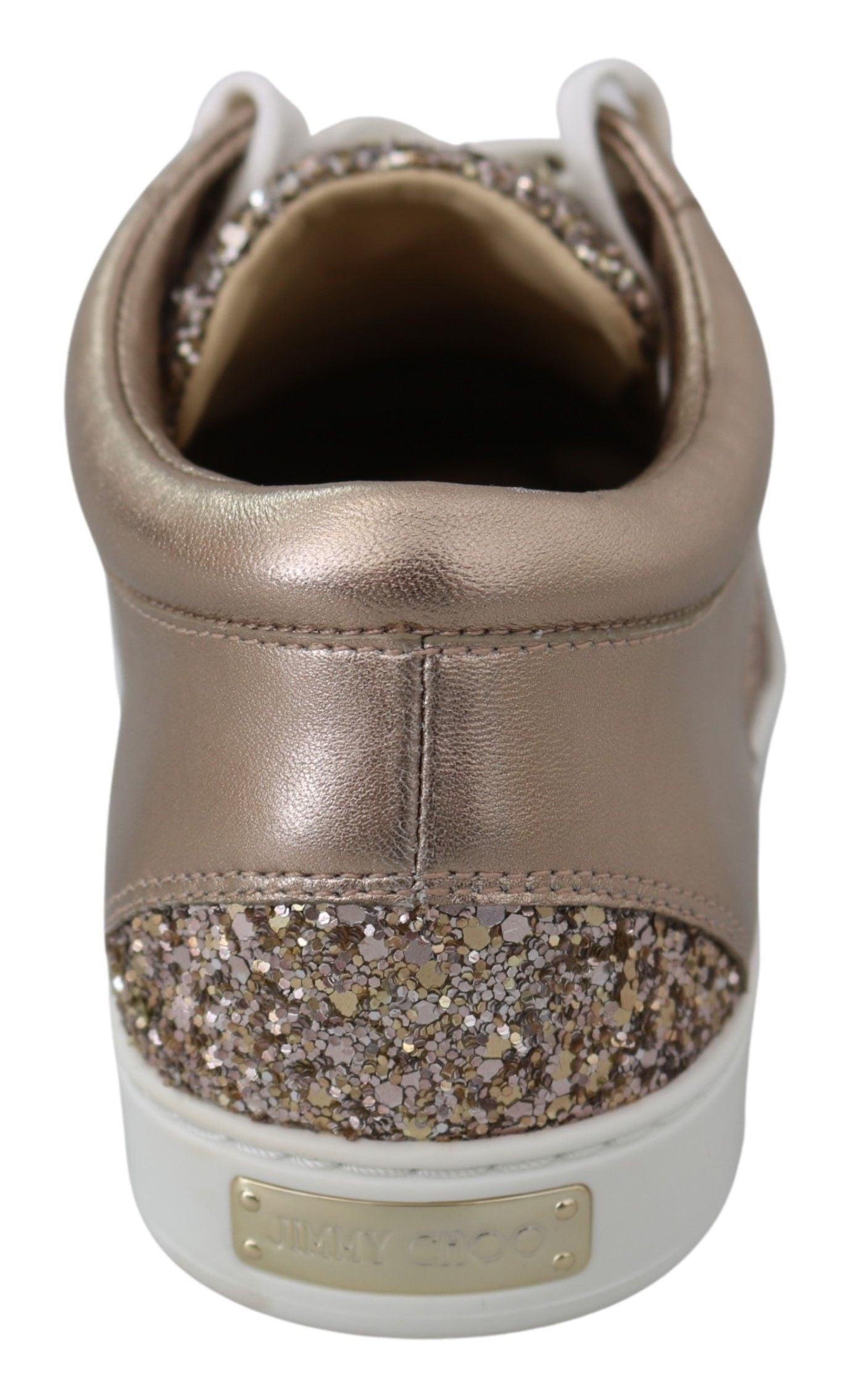 Buy Ballet Pink Glitter Leather Sneakers by Jimmy Choo