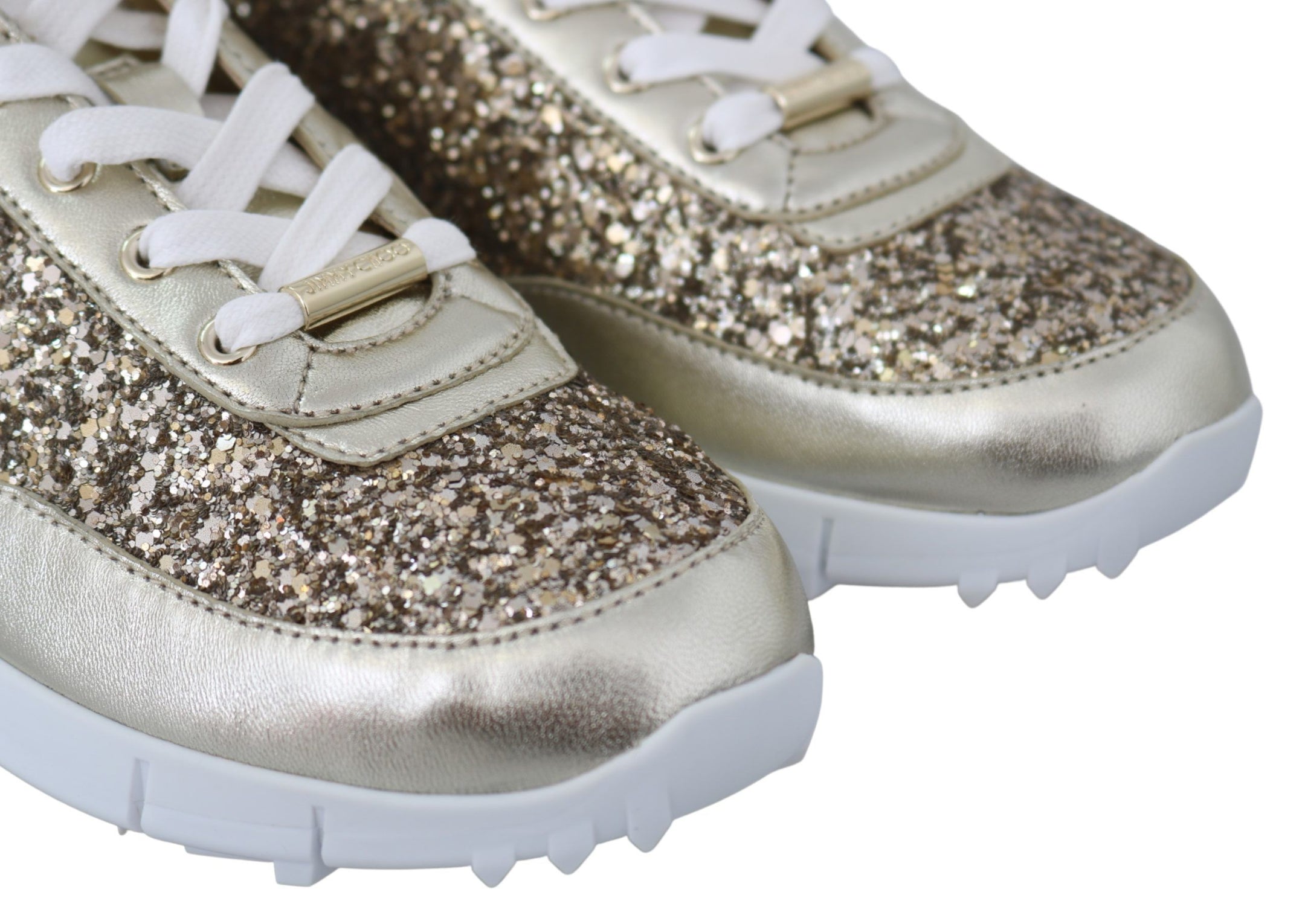 Buy Antique Gold Glitter Leather Sneakers by Jimmy Choo