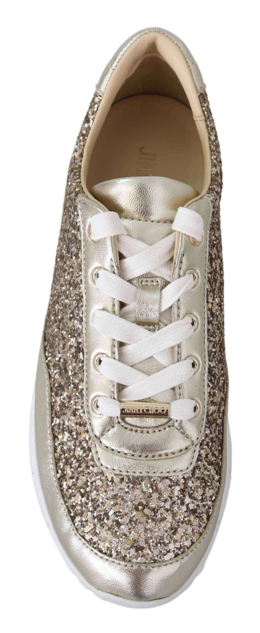 Buy Antique Gold Glitter Leather Sneakers by Jimmy Choo