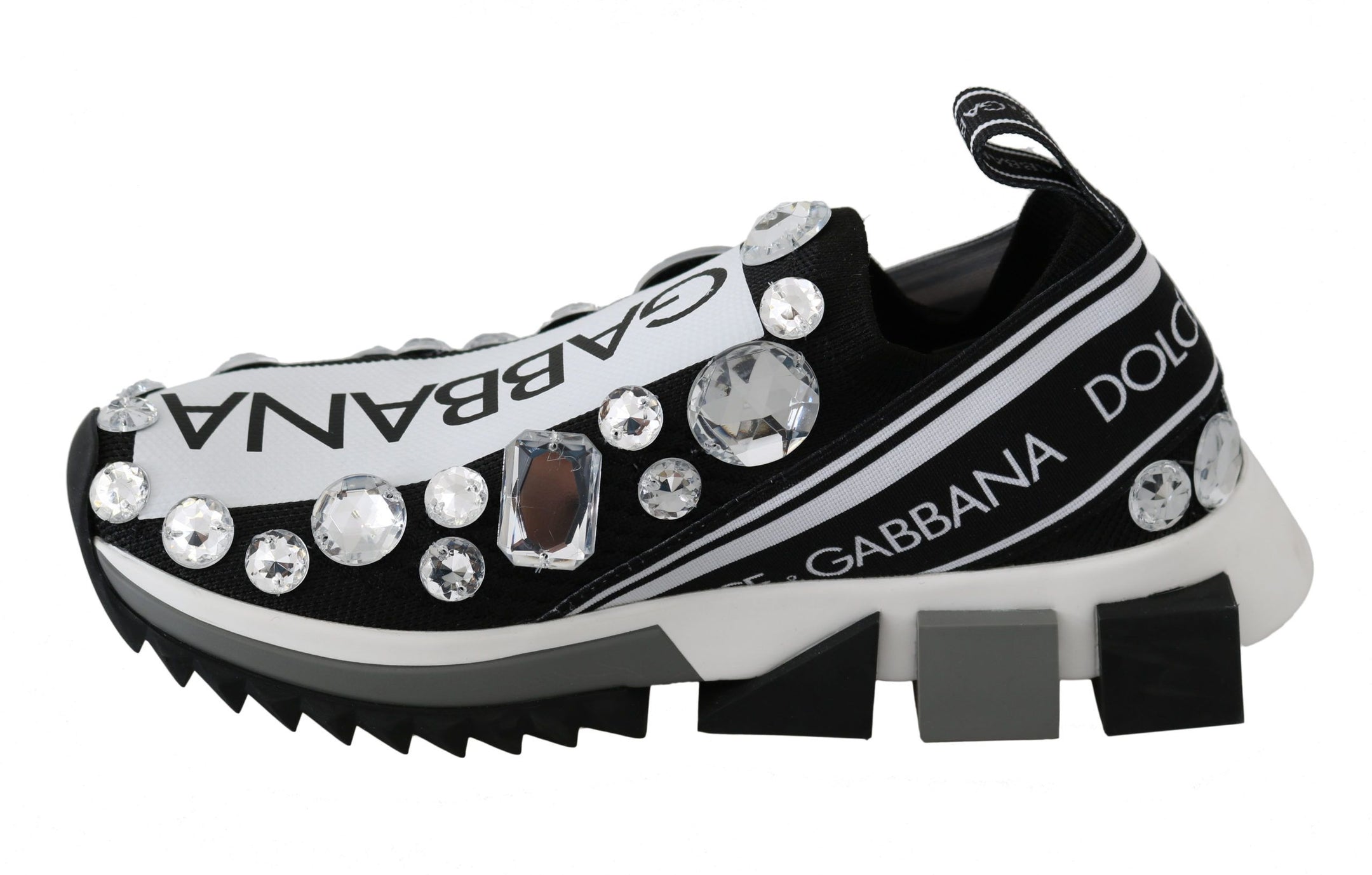 Buy Chic Monochrome Crystal Studded Sneakers by Dolce & Gabbana