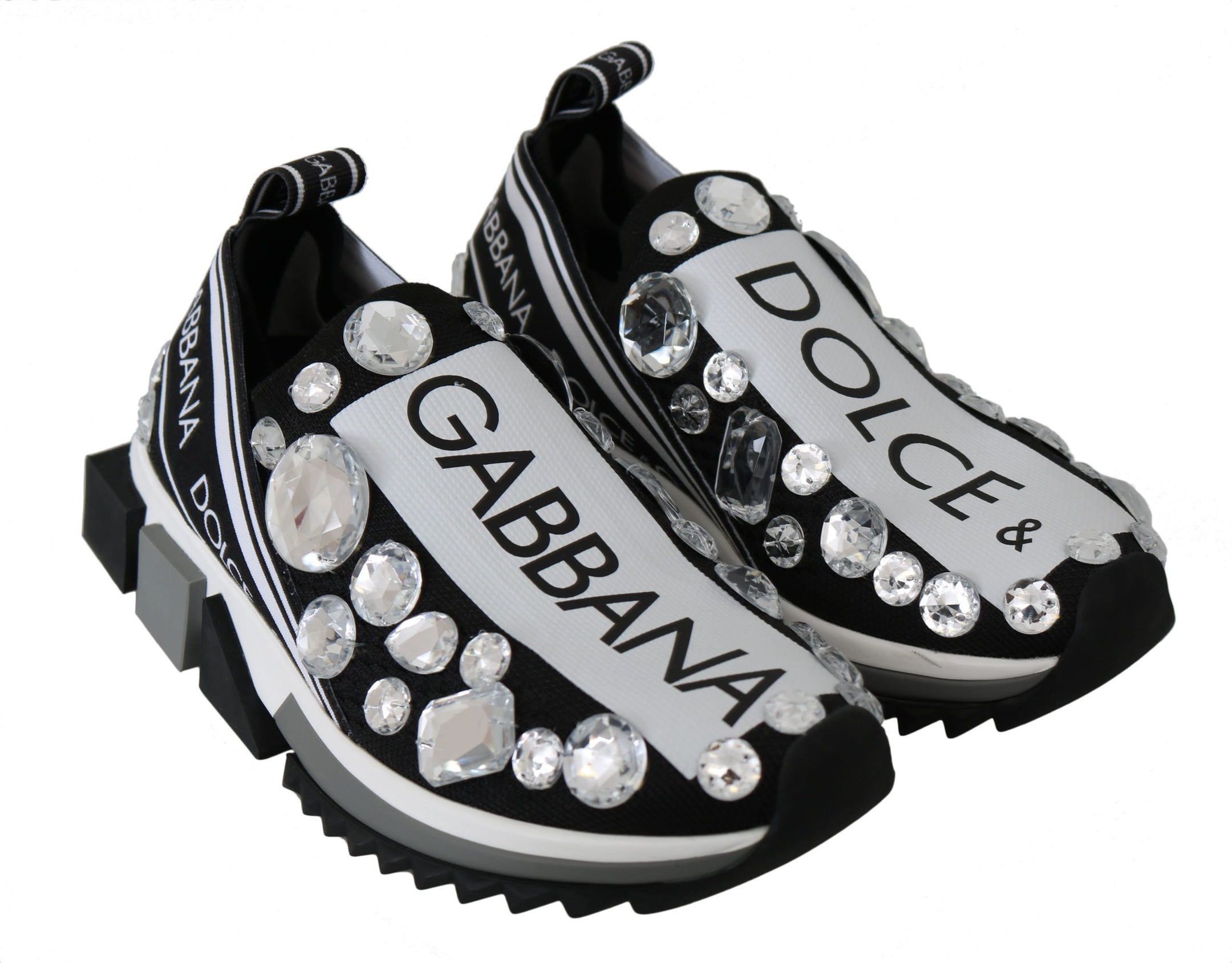 Buy Chic Monochrome Crystal Studded Sneakers by Dolce & Gabbana