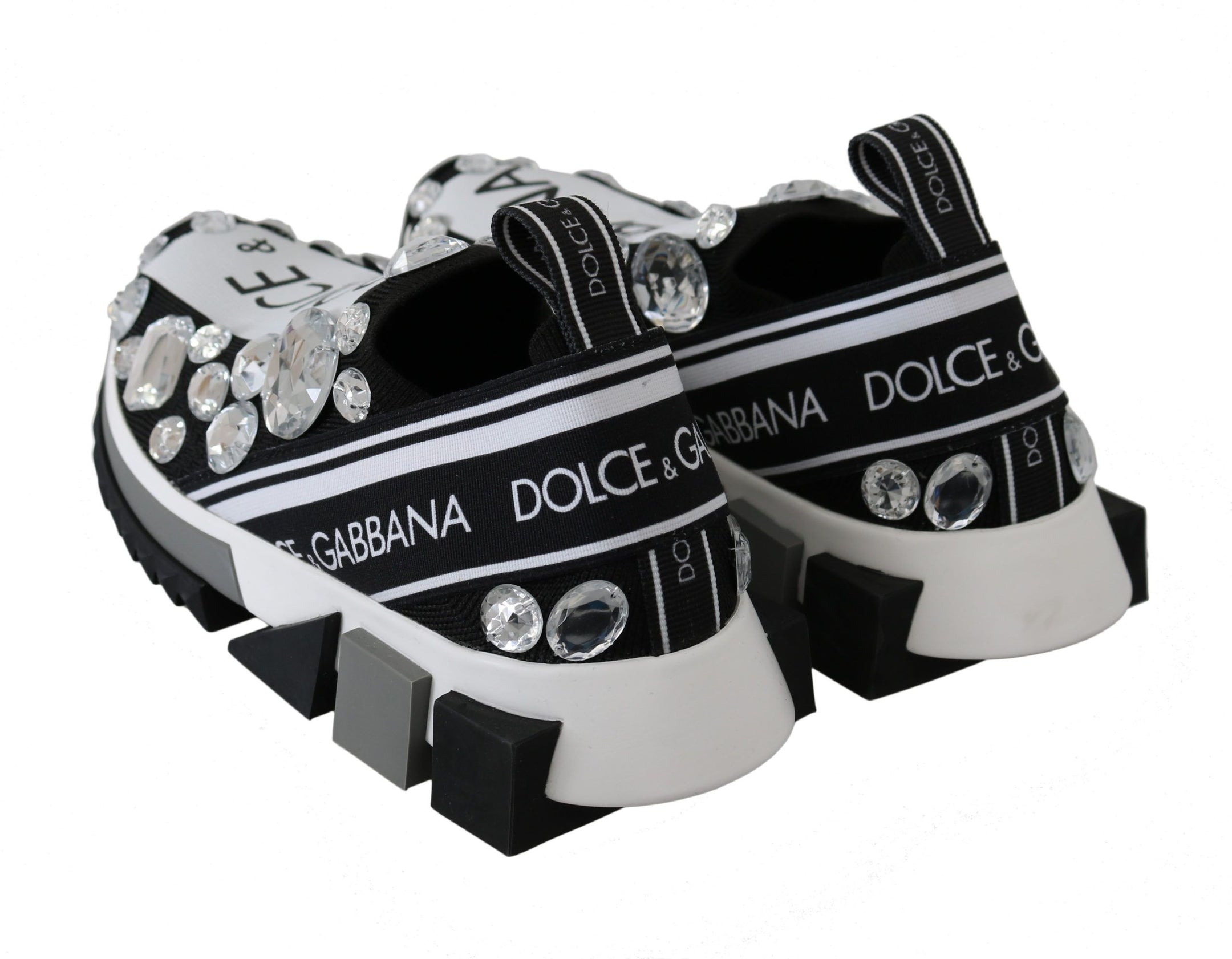 Buy Chic Monochrome Crystal Studded Sneakers by Dolce & Gabbana