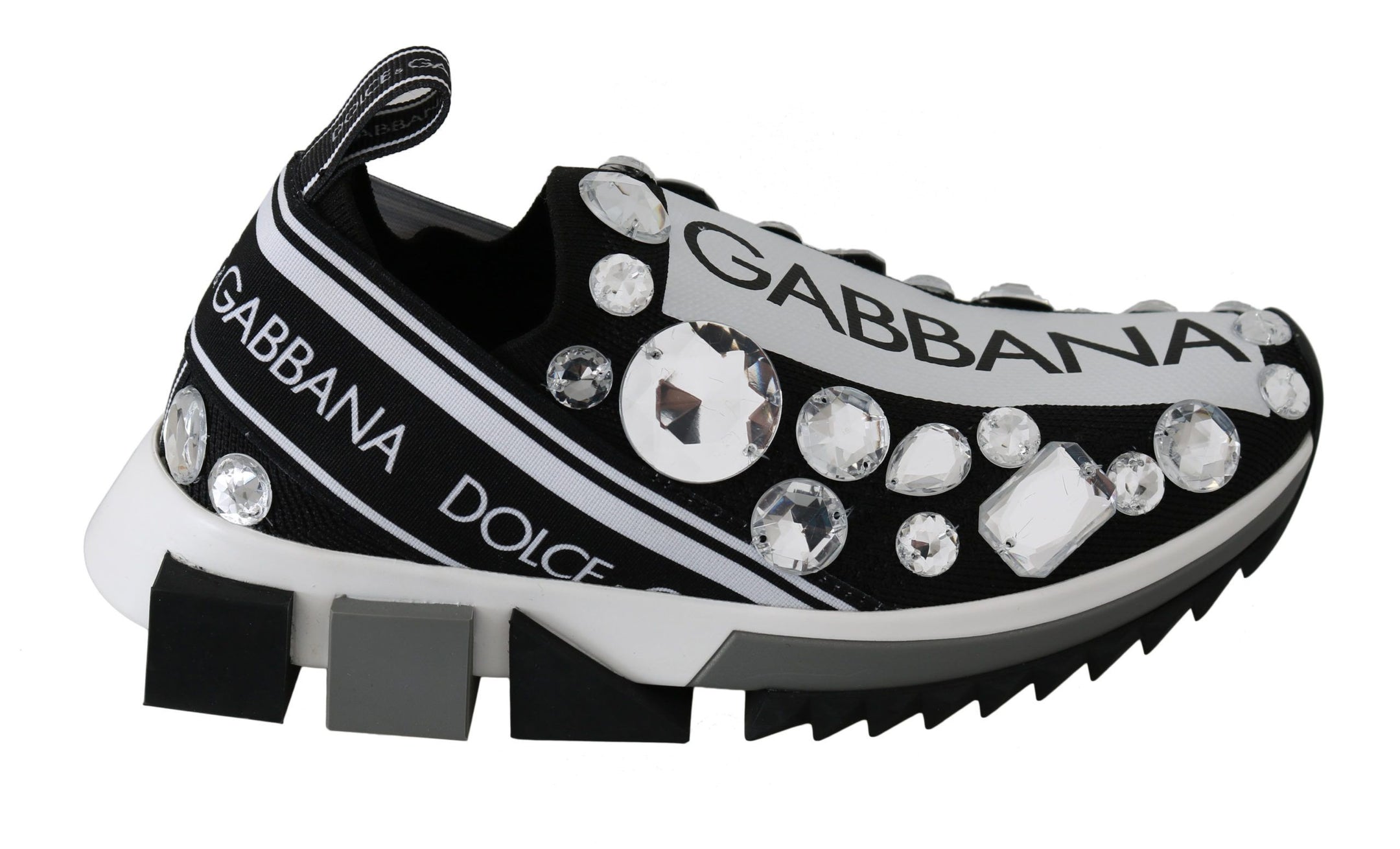 Buy Chic Monochrome Crystal Studded Sneakers by Dolce & Gabbana