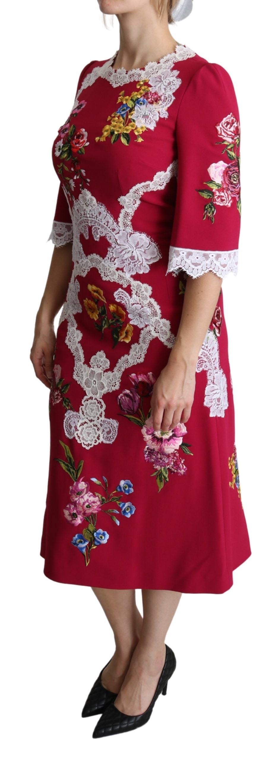 Buy Floral Embroidered Sheath Midi Dress by Dolce & Gabbana