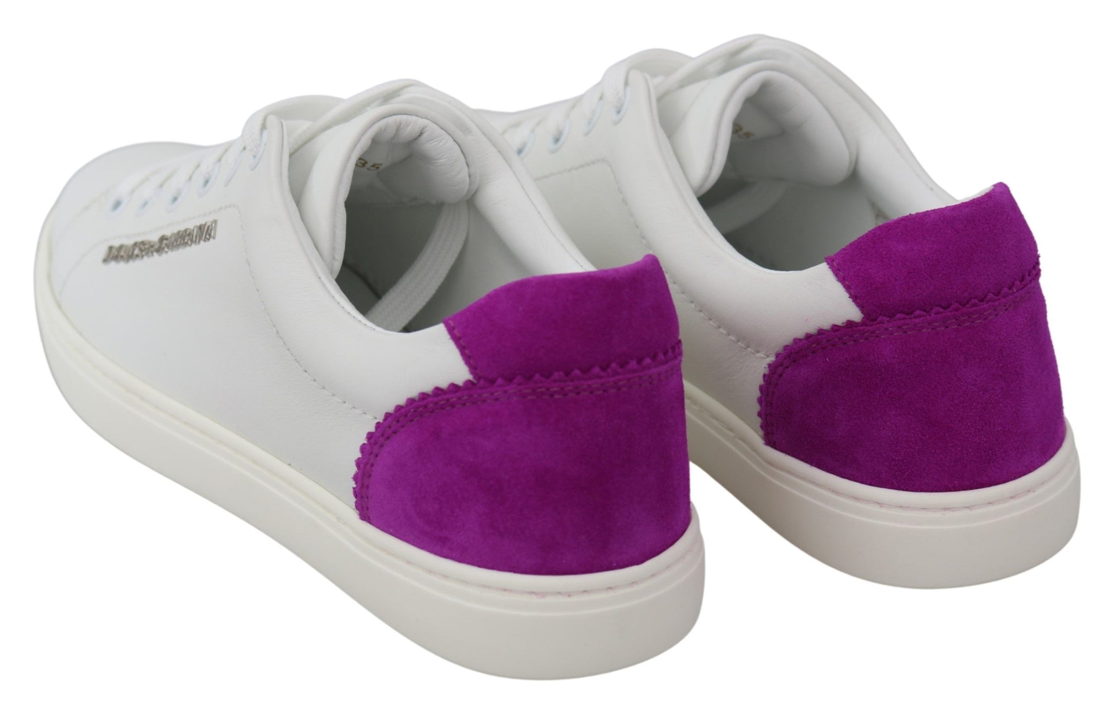 Buy Chic White Leather Sneakers with Purple Accents by Dolce & Gabbana